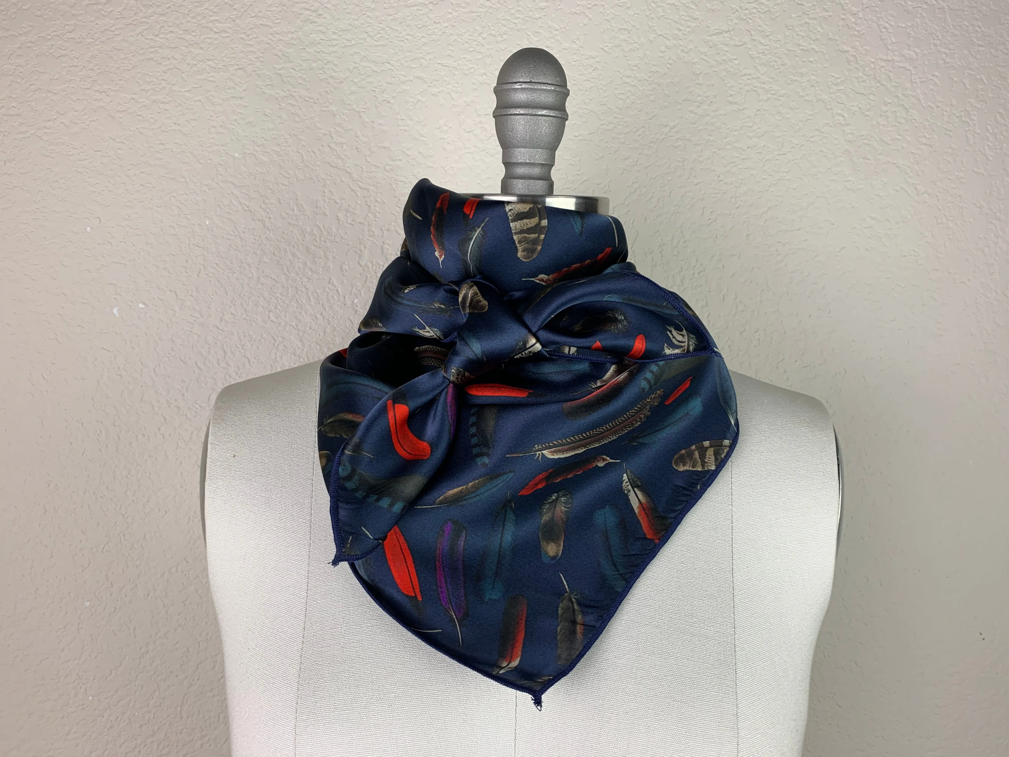 CR Navy Feather Silk Scarf