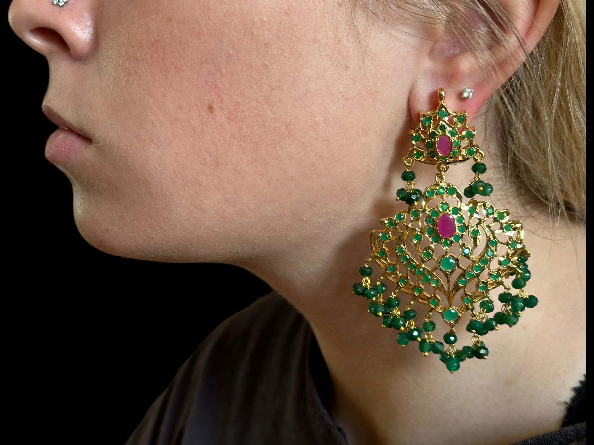 DER391 Ekta ruby emerald earrings ( SHIPS IN 2 WEEKS   )