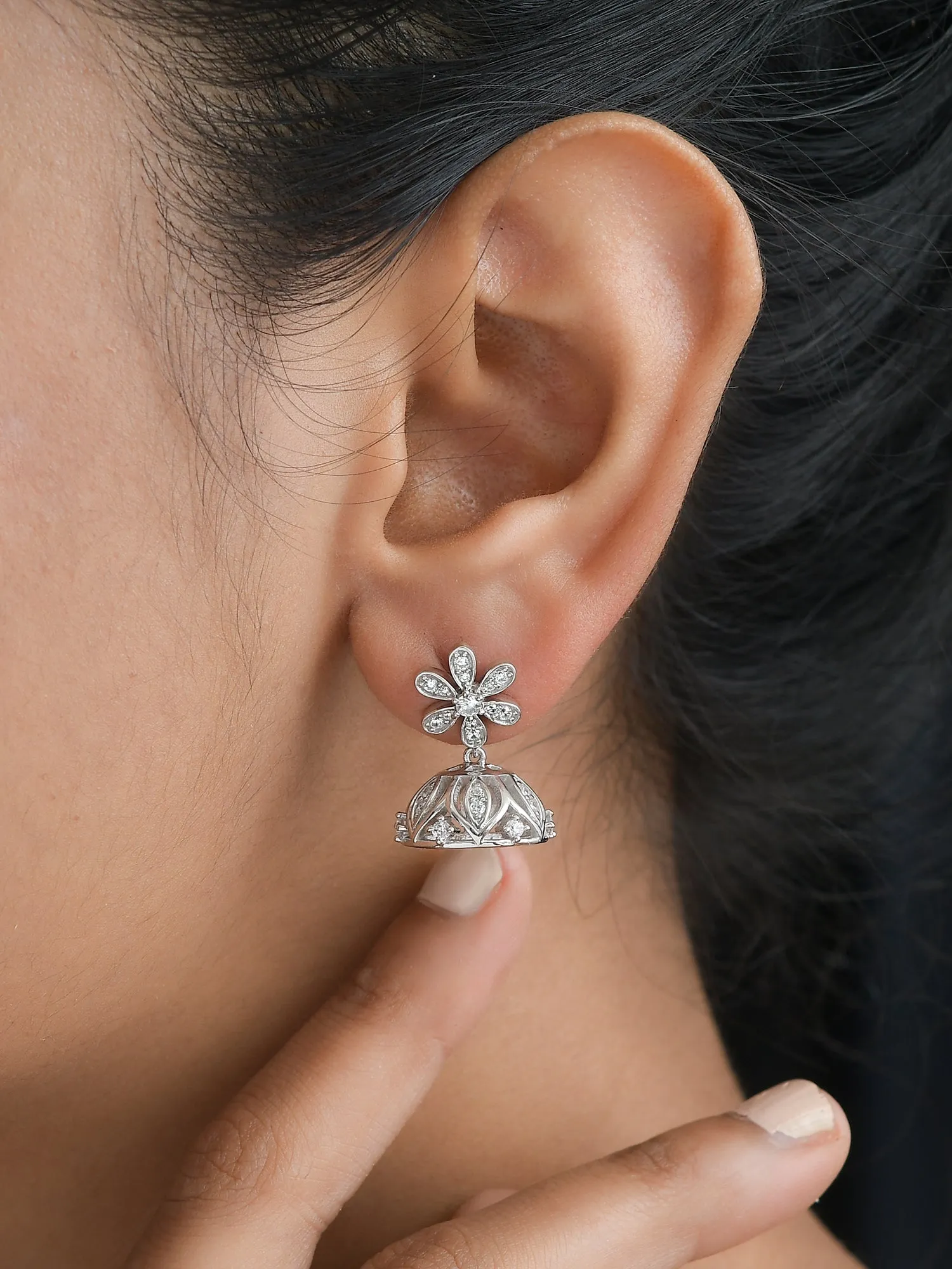 Disha Pure 925 Silver Jhumka Earrings For Women