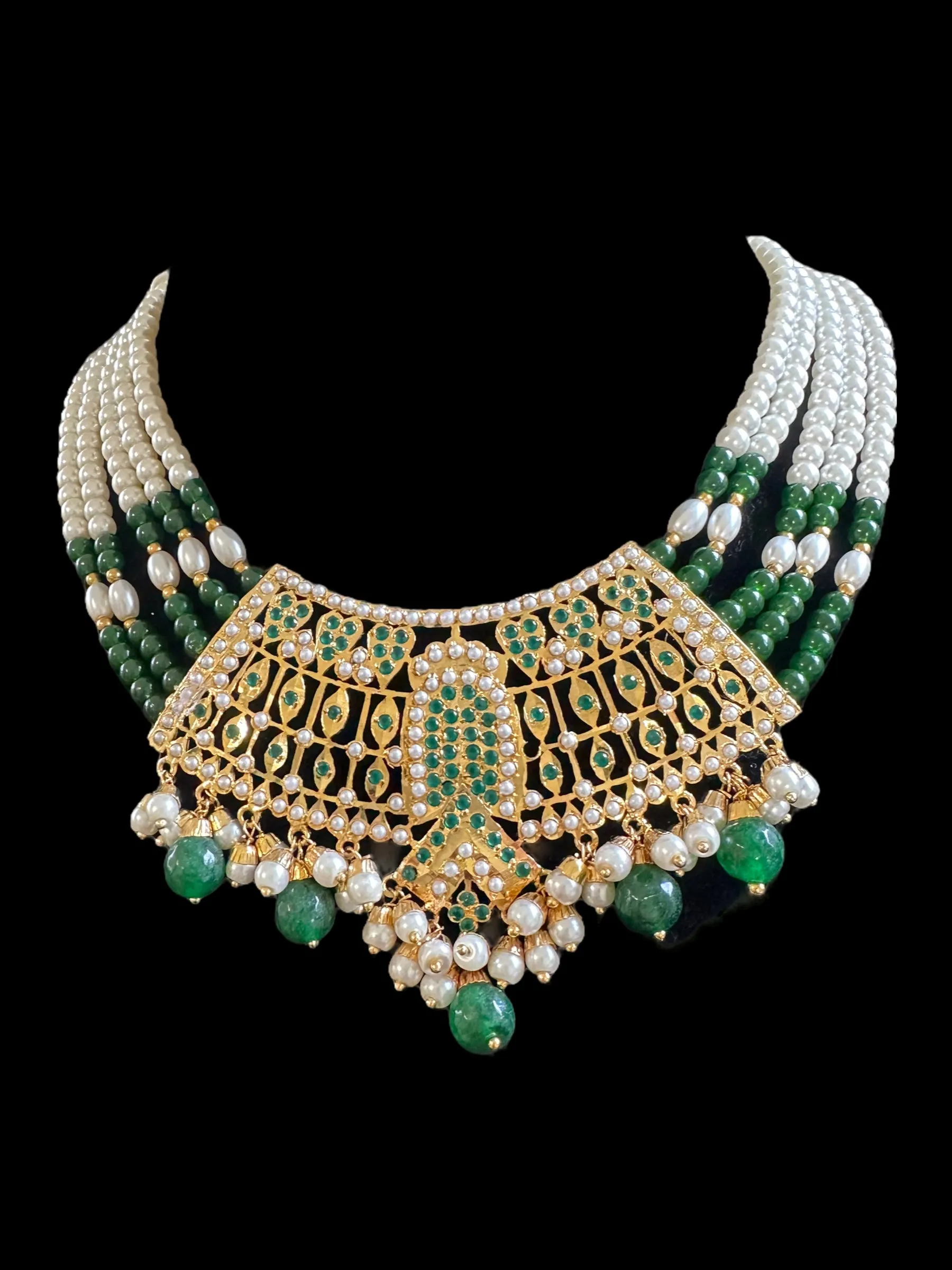 DNS64 Khudra punjabi Jadau necklace set in green ( SHIPS IN 4 WEEKS )