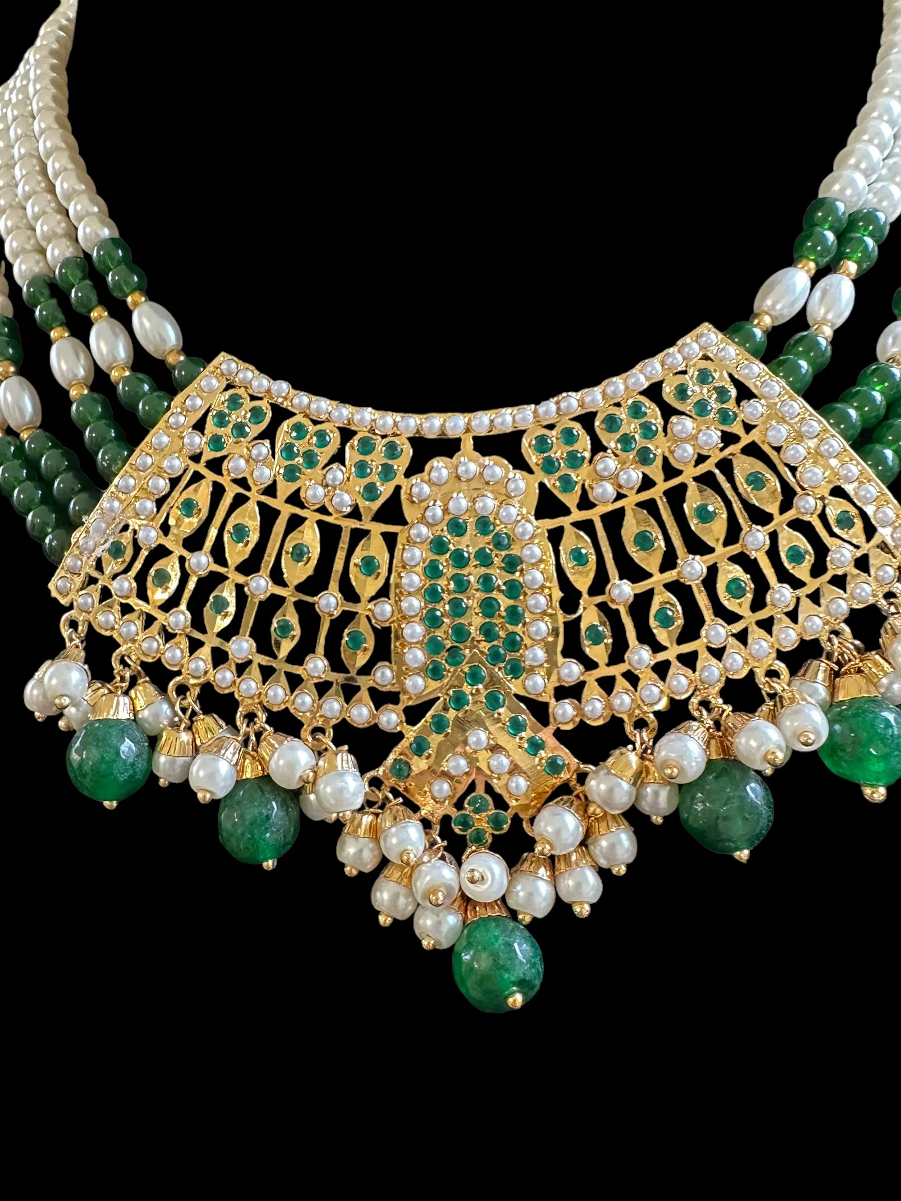 DNS64 Khudra punjabi Jadau necklace set in green ( SHIPS IN 4 WEEKS )