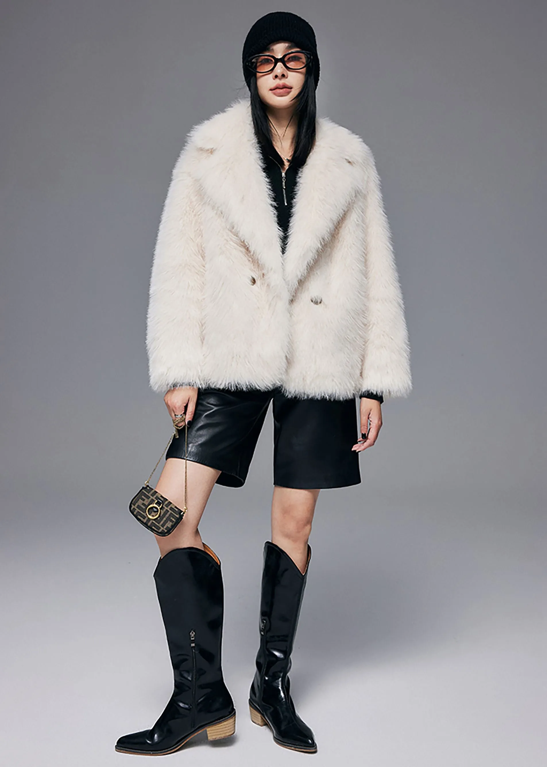 Faux Fox Fur Two Button Short Coat