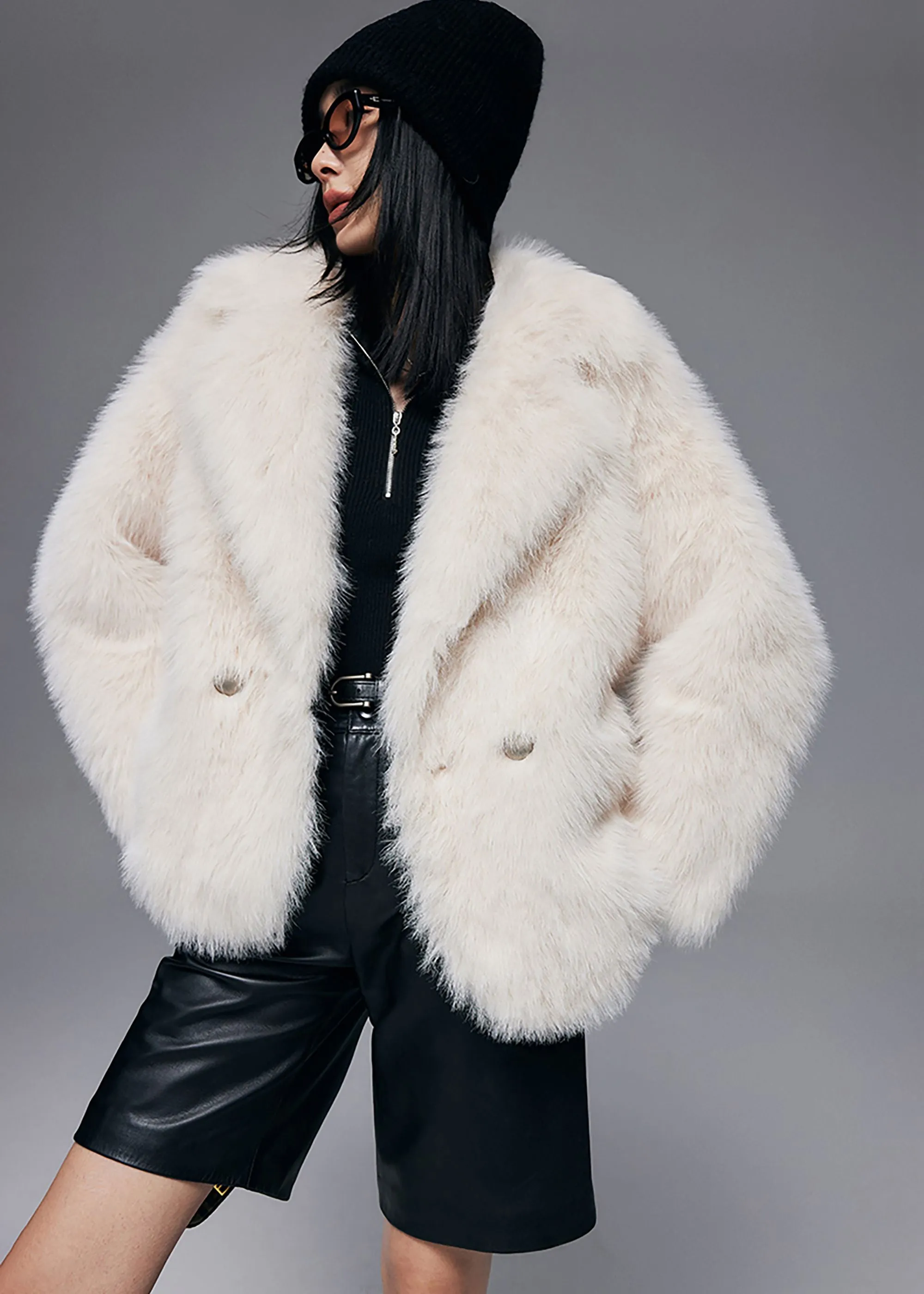 Faux Fox Fur Two Button Short Coat