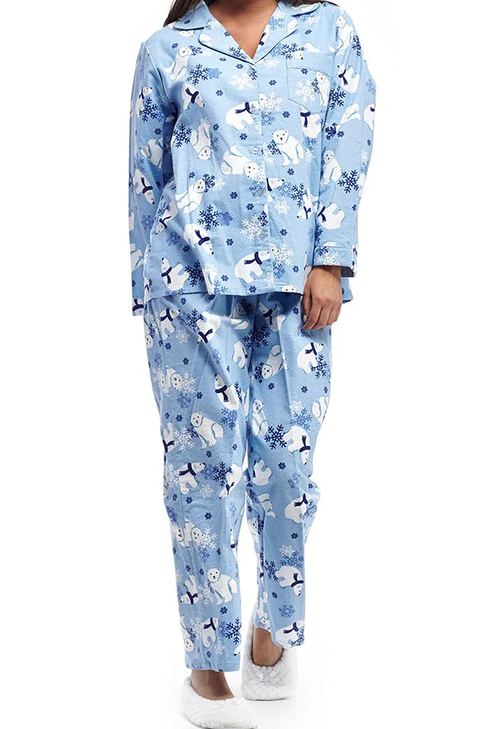 Flannel Polar Bear Plus Size Pajama Set