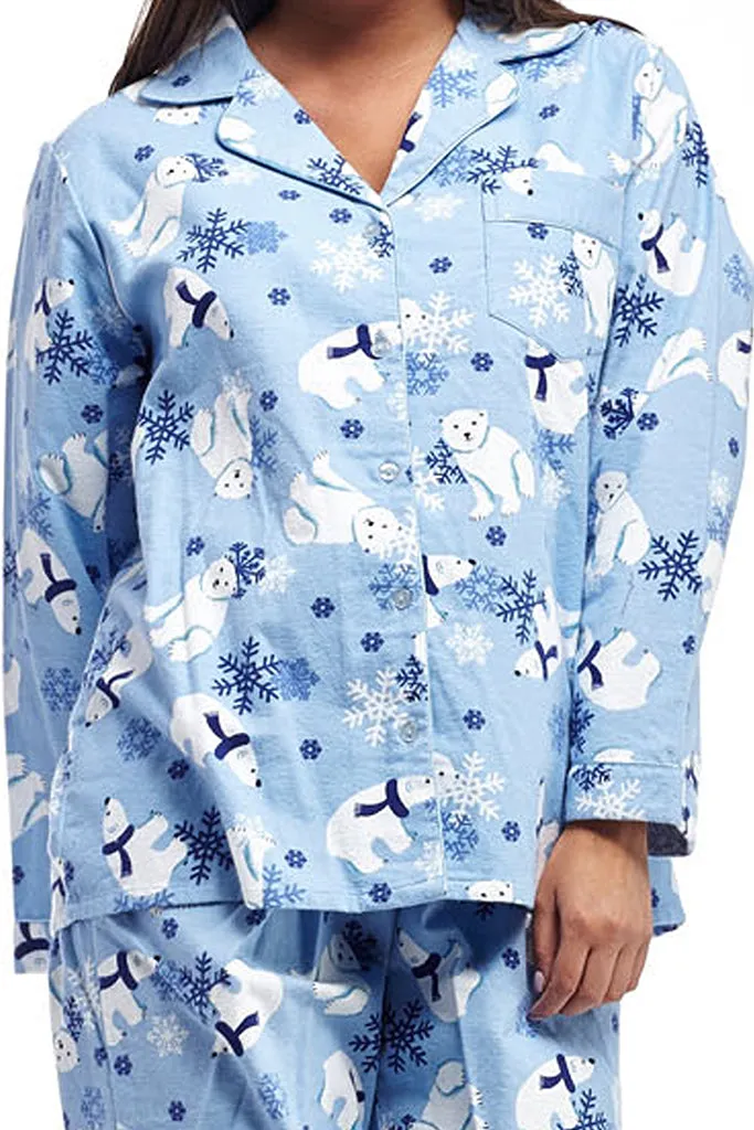 Flannel Polar Bear Plus Size Pajama Set