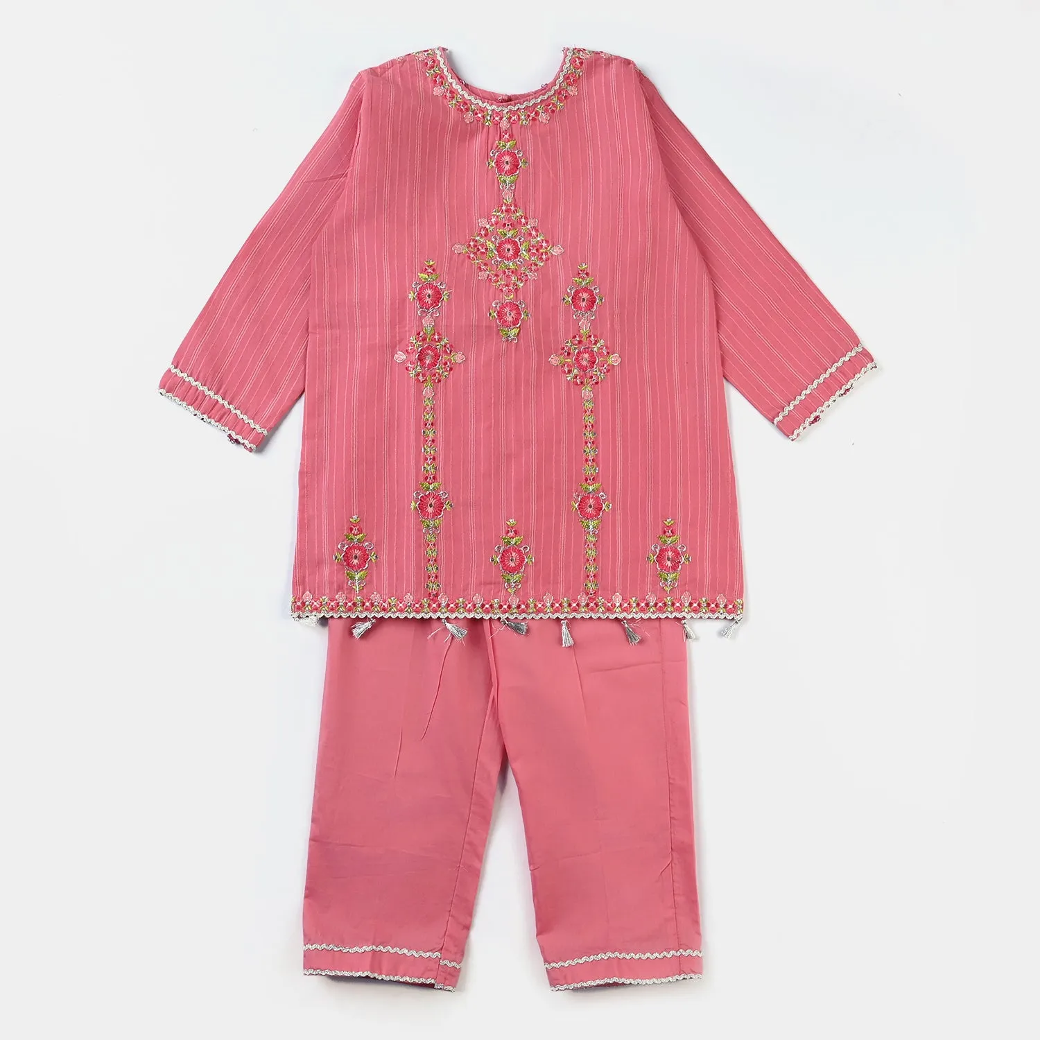 Girls Jacquard 2PC Suit Jashan-Coral