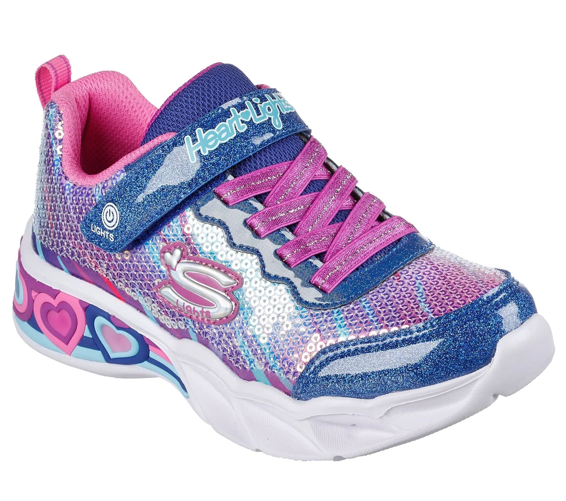 Girls Skechers Trainers Navy Multi Strap Light Up Hearts 302313L NVMT Sale