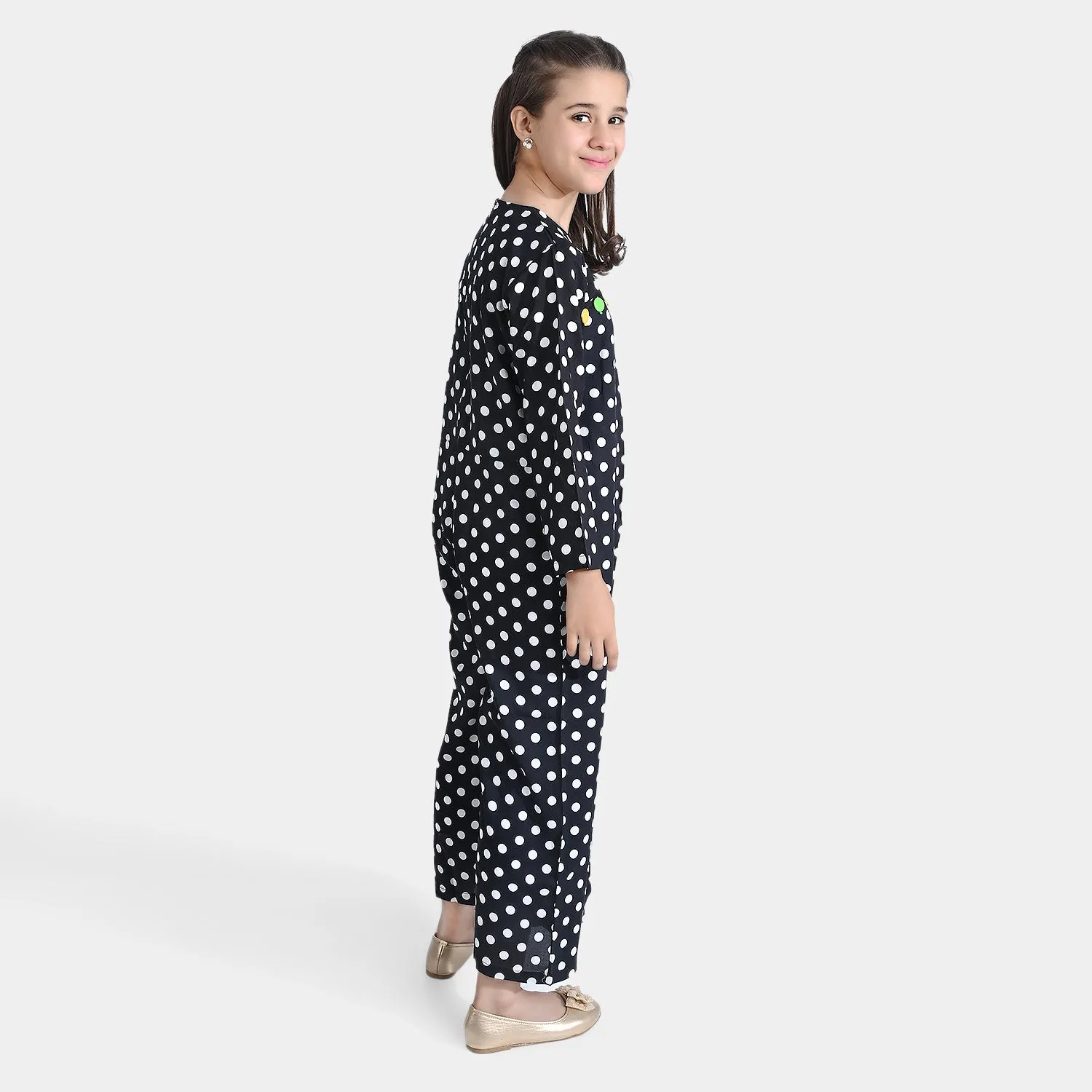 Girls Viscose Jump Suit Circles-BLACK