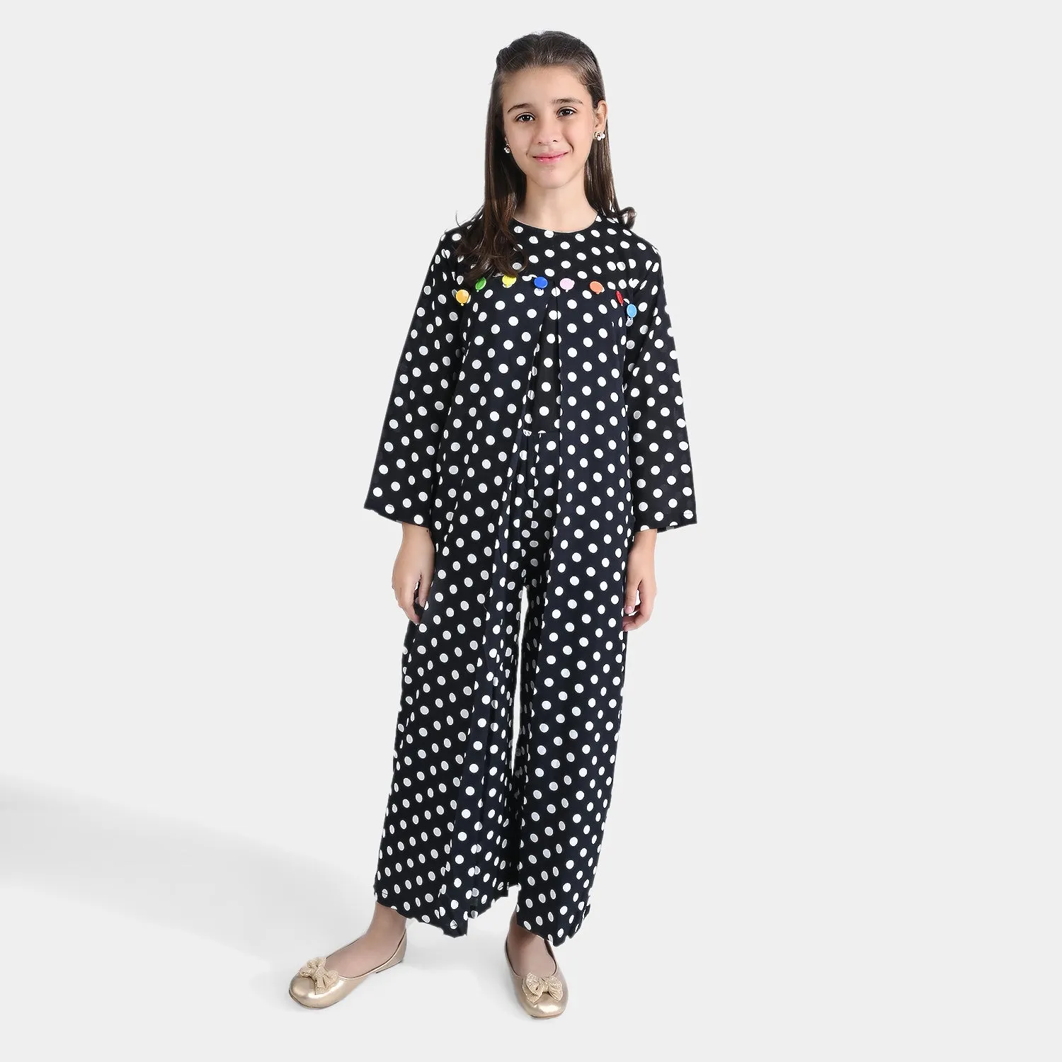 Girls Viscose Jump Suit Circles-BLACK