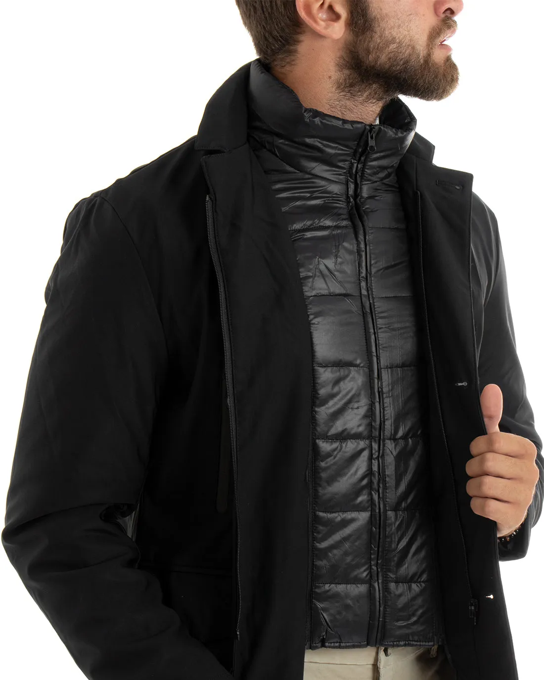 Giubbotto Uomo Giacca Classica Trapuntata Tessuto Tecnico Impermeabile Nero Casual GIOSAL-G3098A