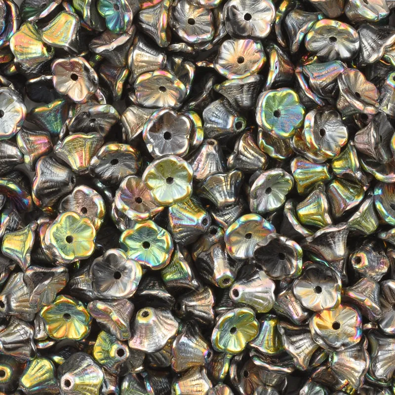 Glass-7x5mm Flower Cup Bead-Jet Vitrail Full-Czech-Quantity 20