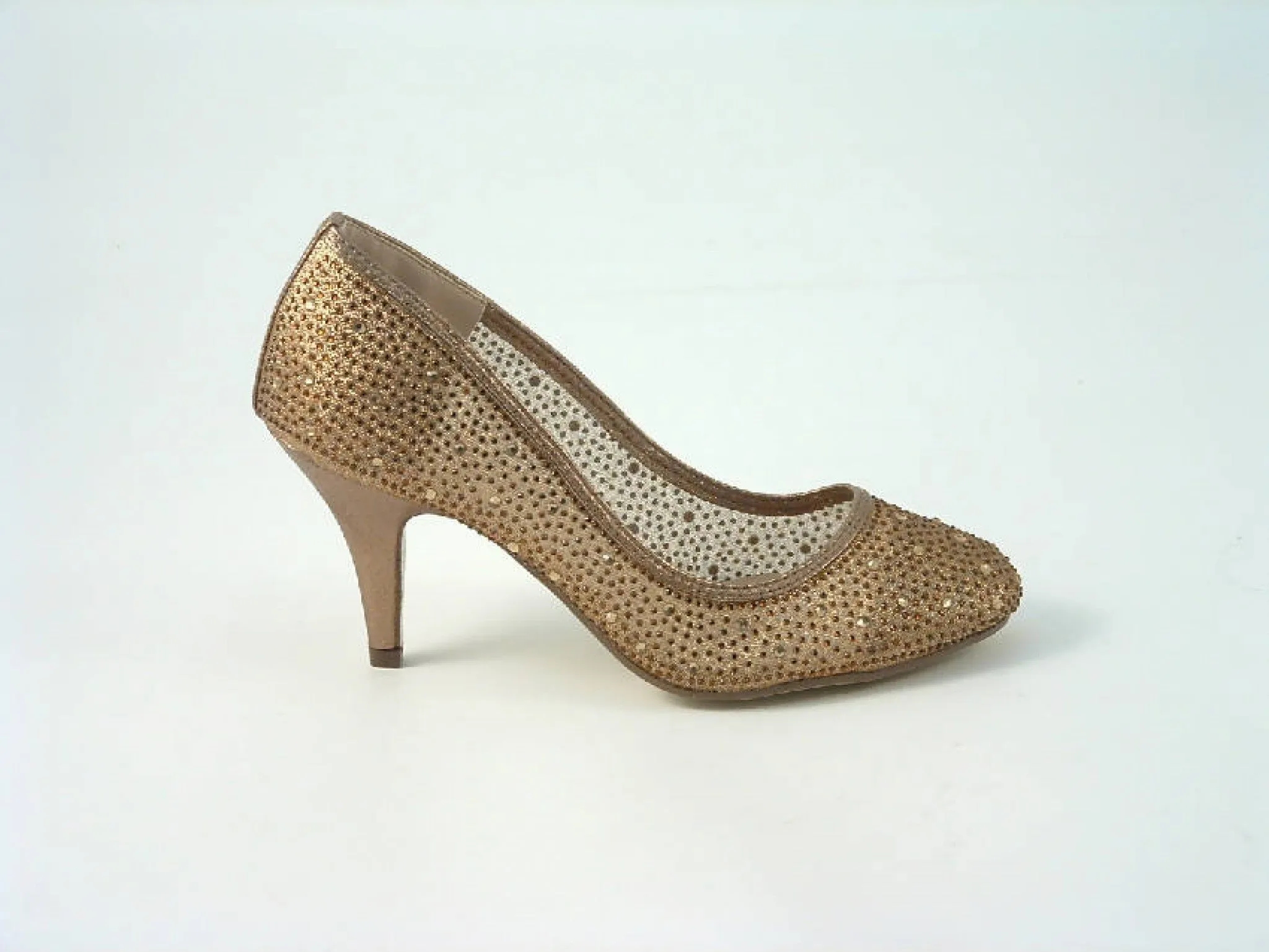 Glitz Shoes Diamante Round Toe Mid Heel Court Shoe