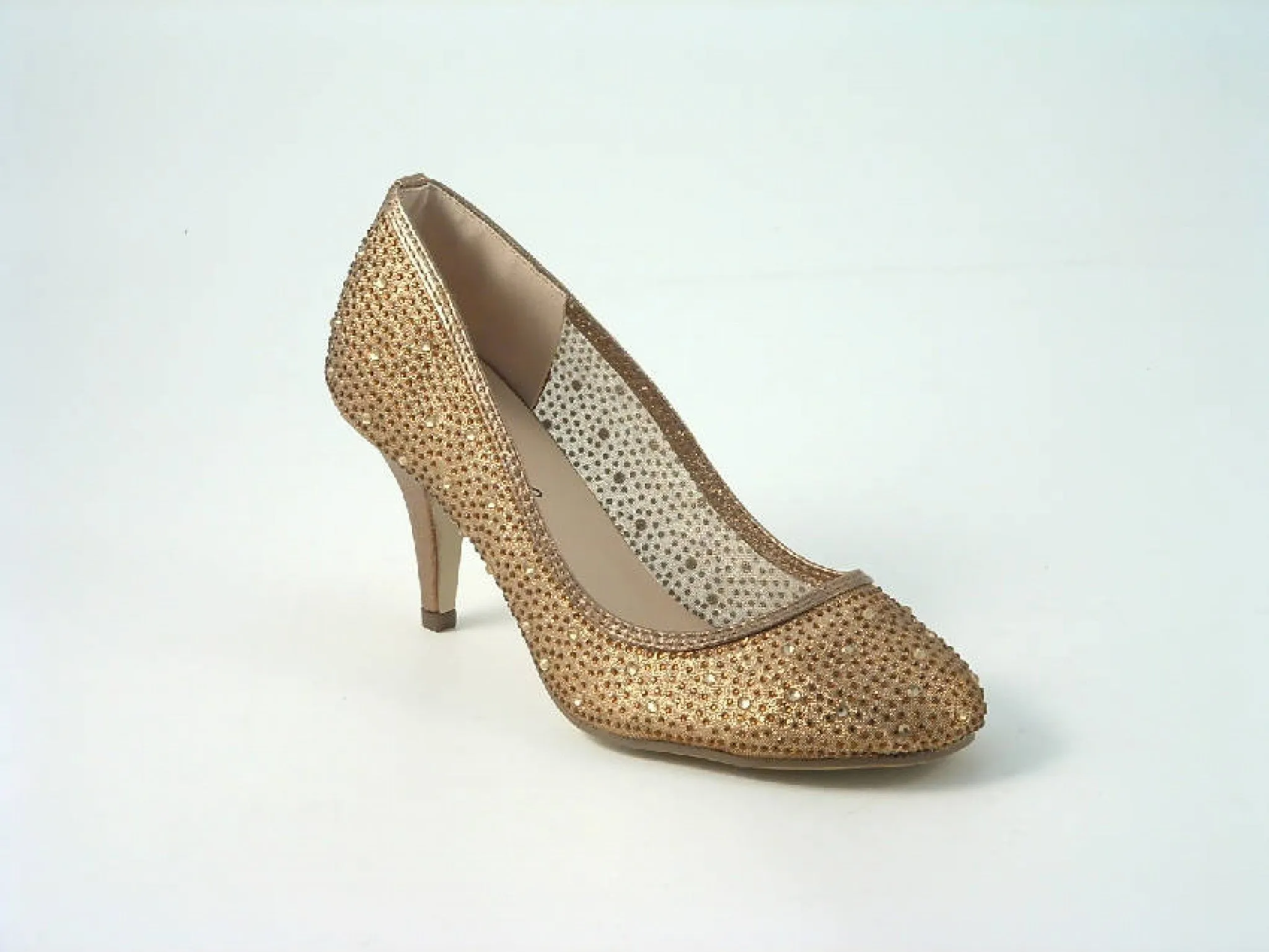 Glitz Shoes Diamante Round Toe Mid Heel Court Shoe