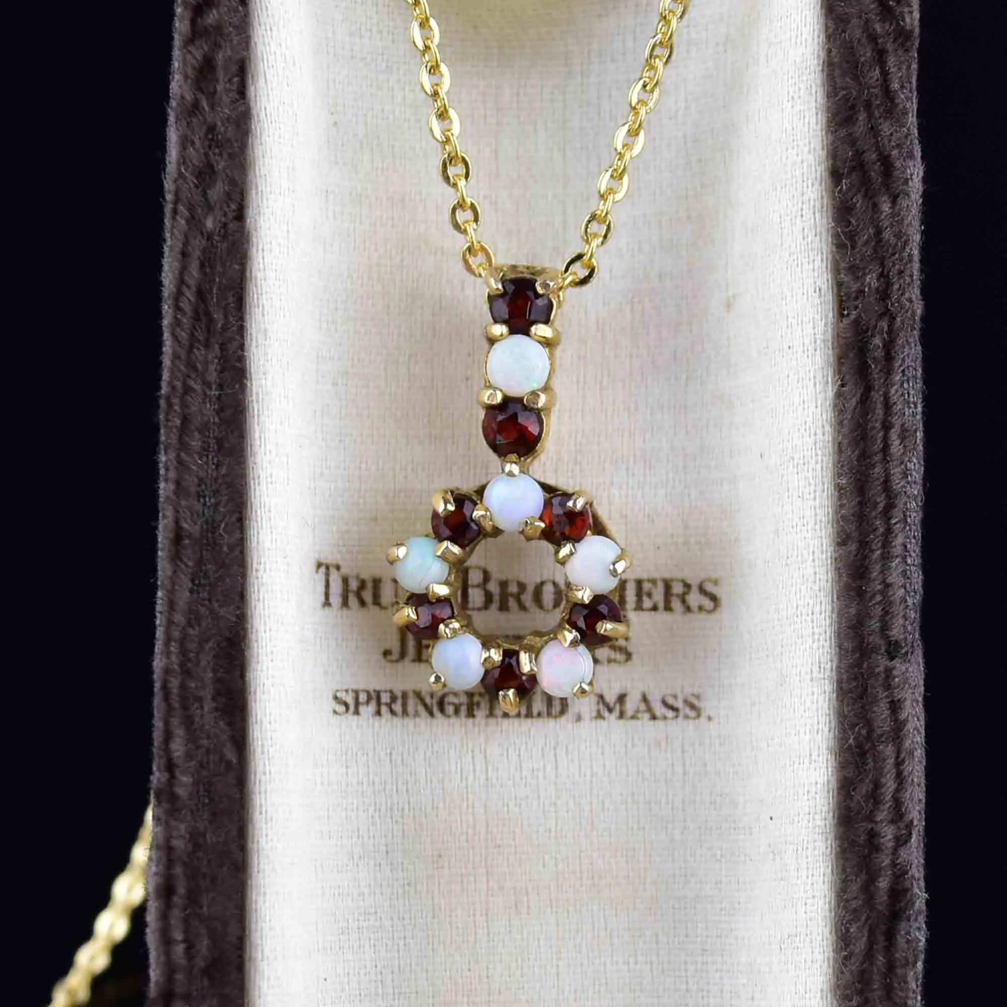 Gold Opal Garnet Charm Pendant Necklace