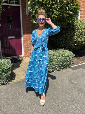 ‘GRACE V-DRESS’ IN BLUE BANANA LEAF (MIDI)