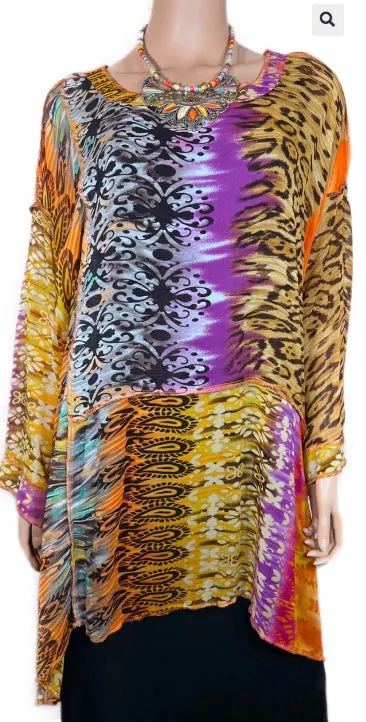 Hot Tamale Mosaic hi-low Tunic Top Boho Hippie Chic Resort Wear Sml-10X