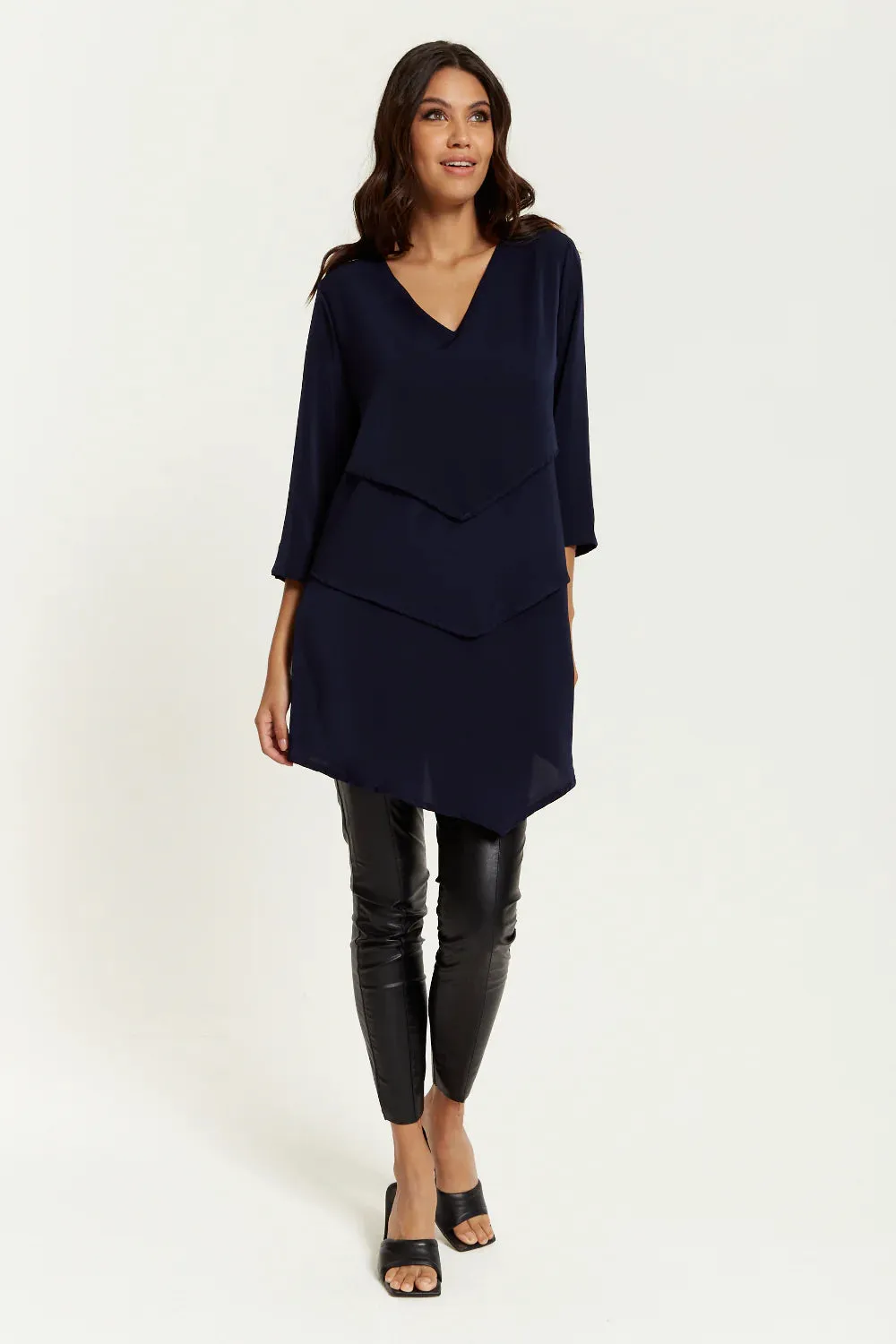 Hoxton Gal 3/4 Sleeves V Neck Oversized Layered Tunic