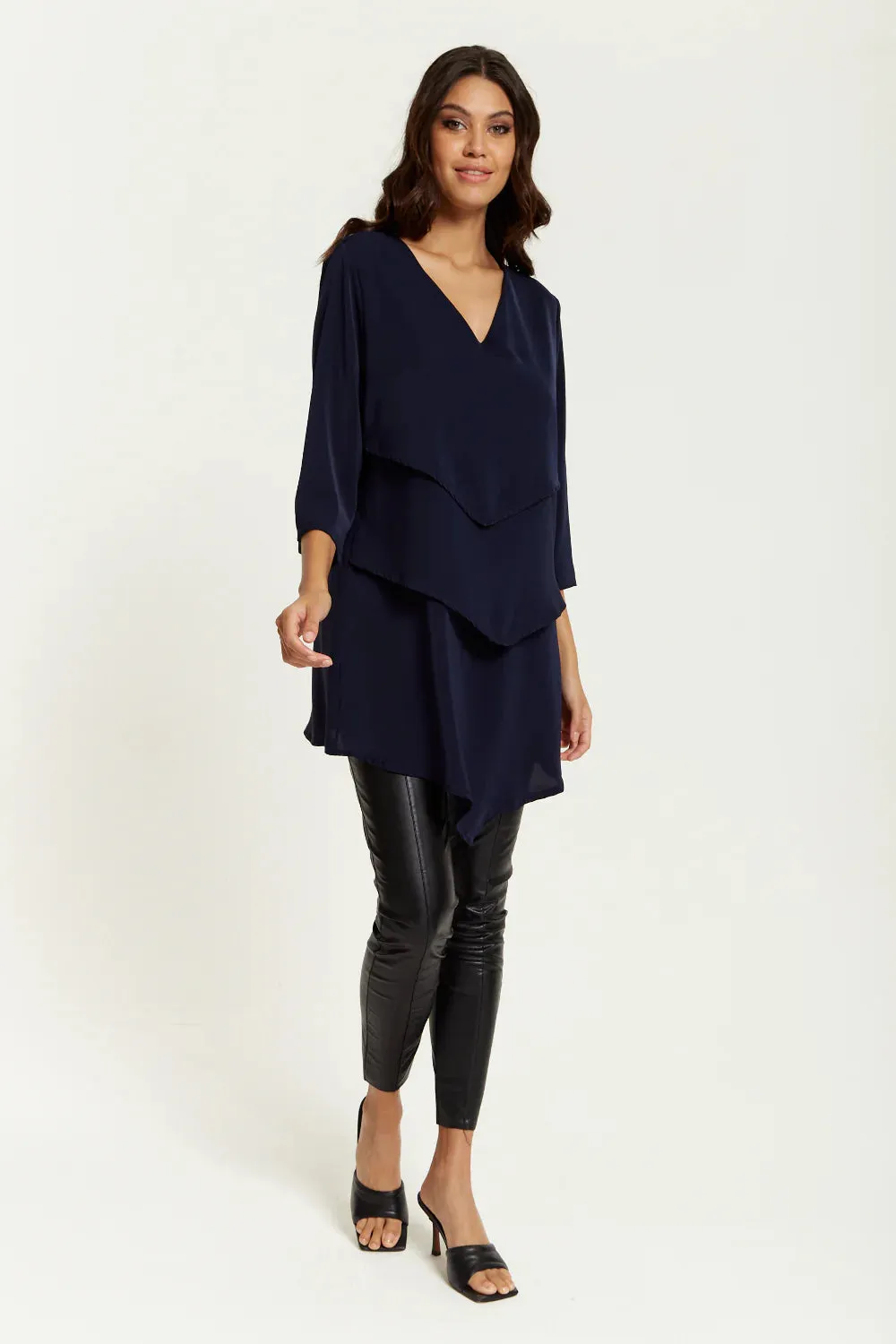 Hoxton Gal 3/4 Sleeves V Neck Oversized Layered Tunic