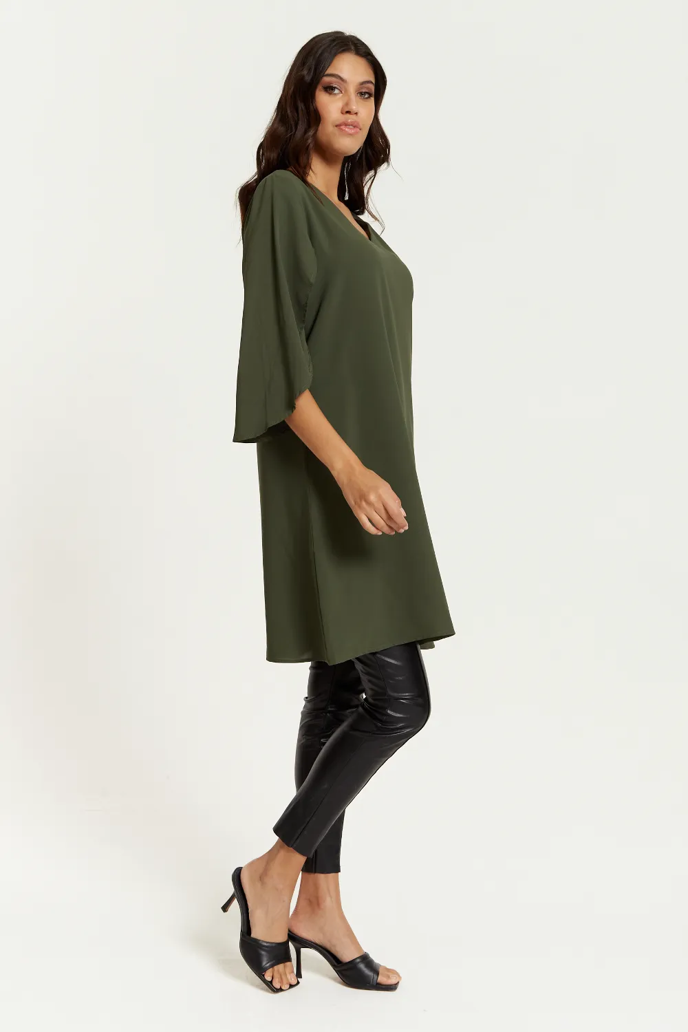 Hoxton Gal Oversized V Neck Detailed Satin Tunic