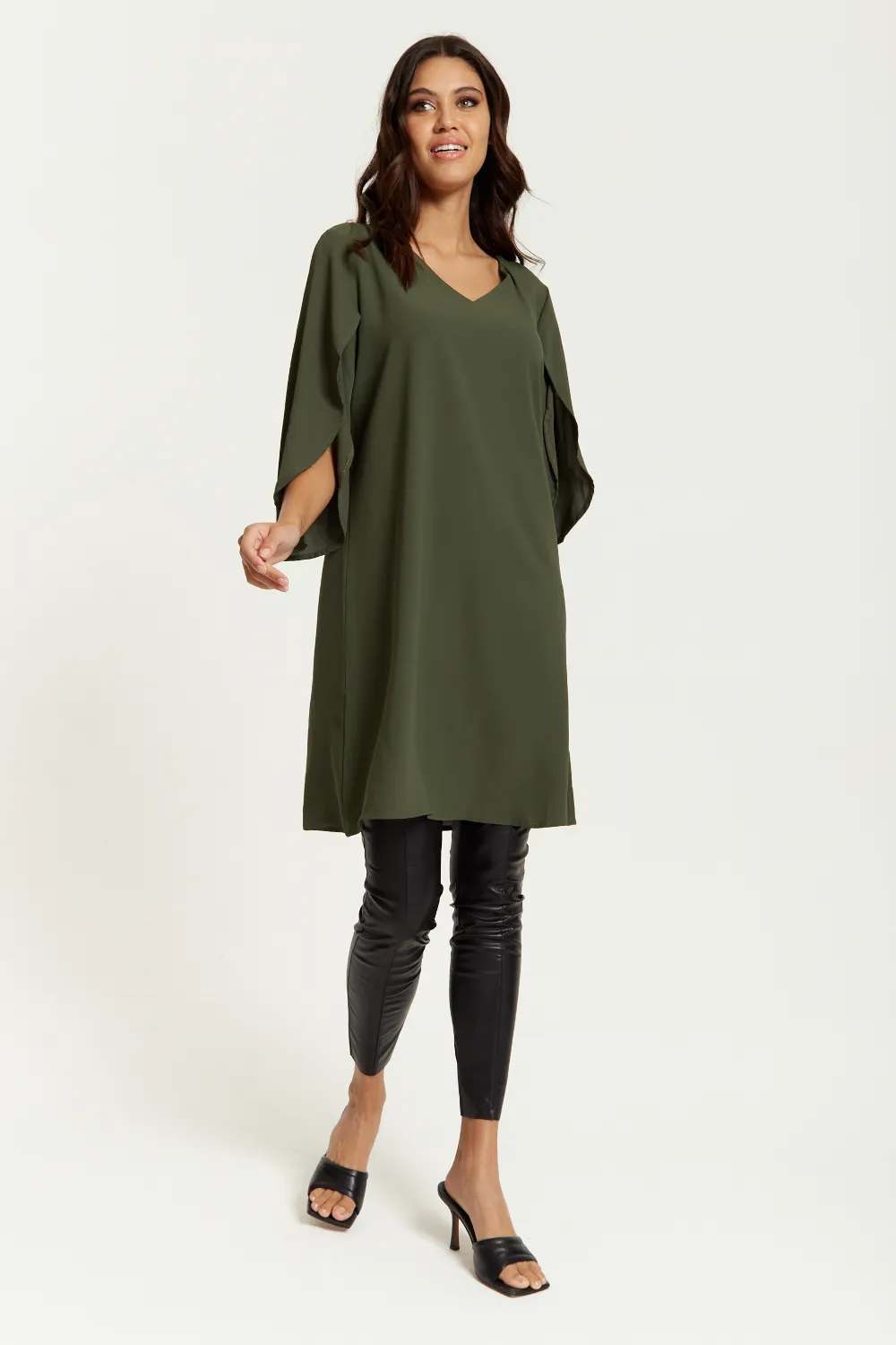 Hoxton Gal Oversized V Neck Detailed Satin Tunic