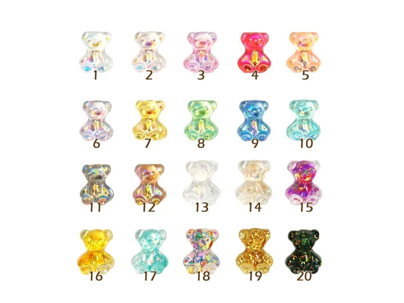 Iridescent Glitter Bear Nail Art Cabochons - 5 pcs