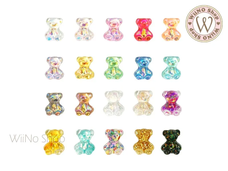 Iridescent Glitter Bear Nail Art Cabochons - 5 pcs