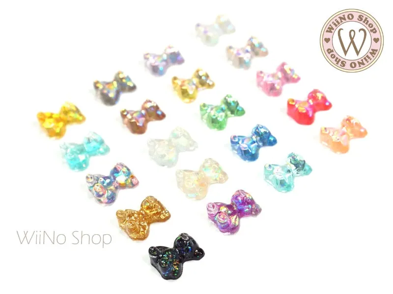 Iridescent Glitter Bear Nail Art Cabochons - 5 pcs