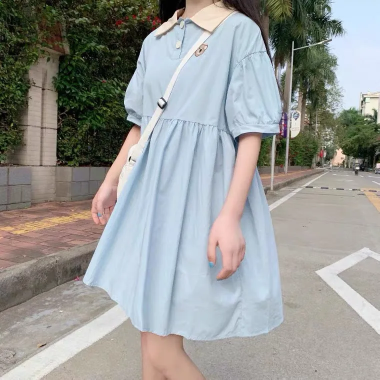 JAPANESE PREPPY STYLE CUTE BEAR POLO DRESS BY60018