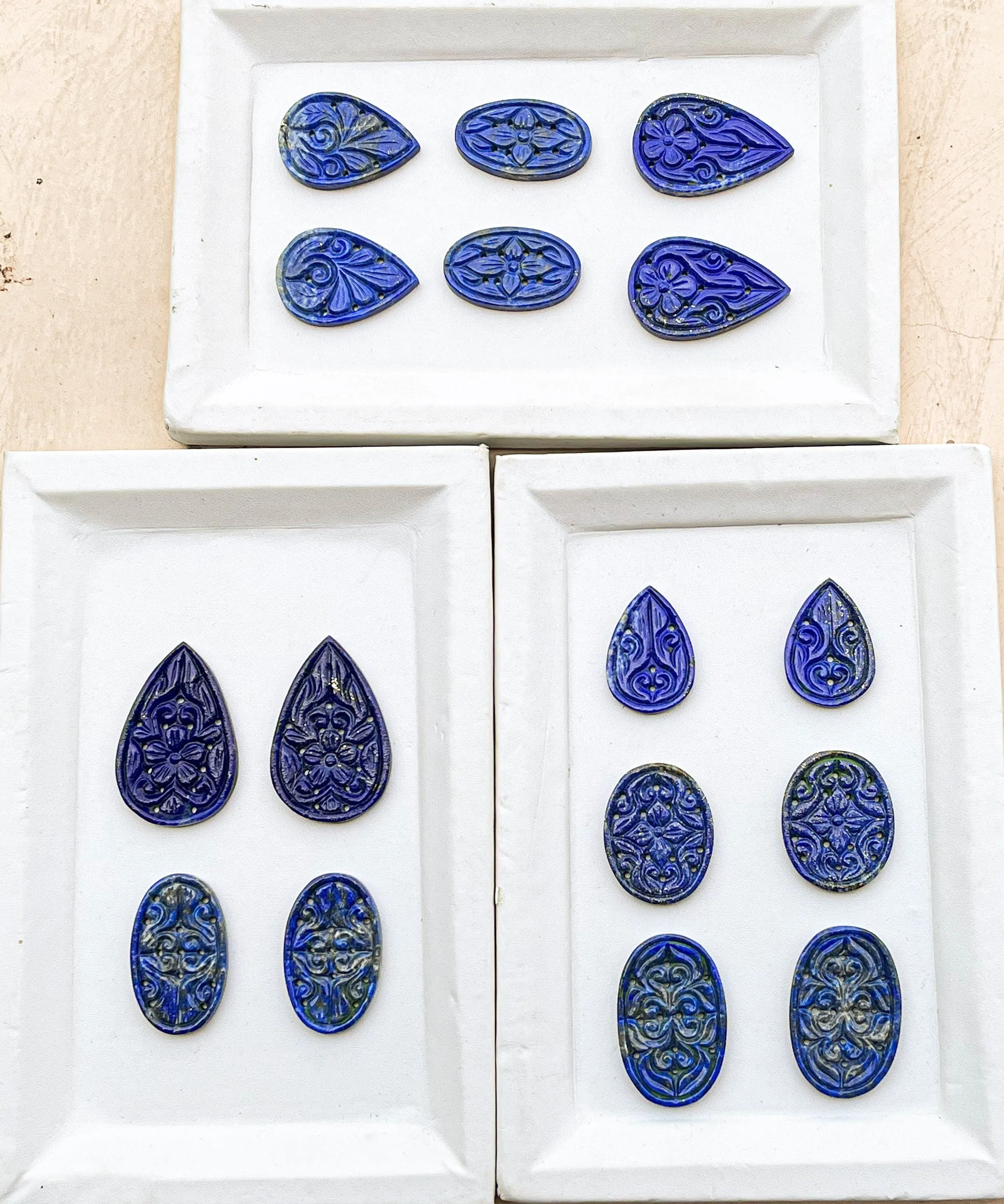 Lapis Lazuli Window Carving Pairs, Lapis Lazuli Gemstone, Lapis Lazuli Carving for Jewelry making