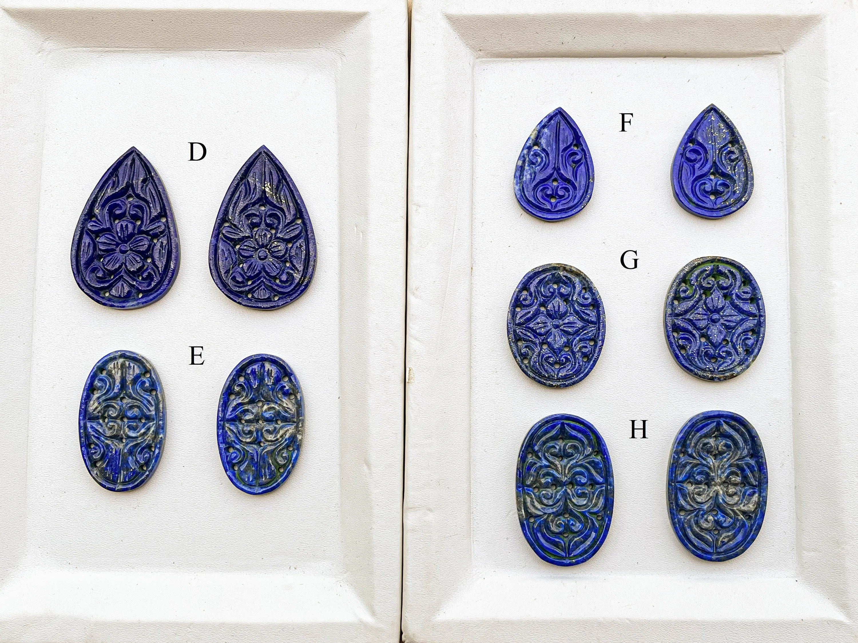 Lapis Lazuli Window Carving Pairs, Lapis Lazuli Gemstone, Lapis Lazuli Carving for Jewelry making