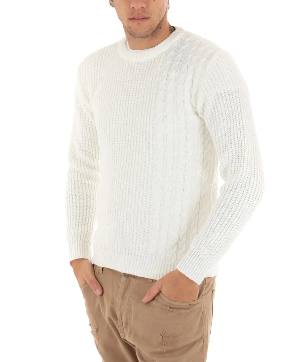 Maglioncino Uomo Girocollo Maglia Inglese Basic Con Trecce Bianco GIOSAL-M2423A