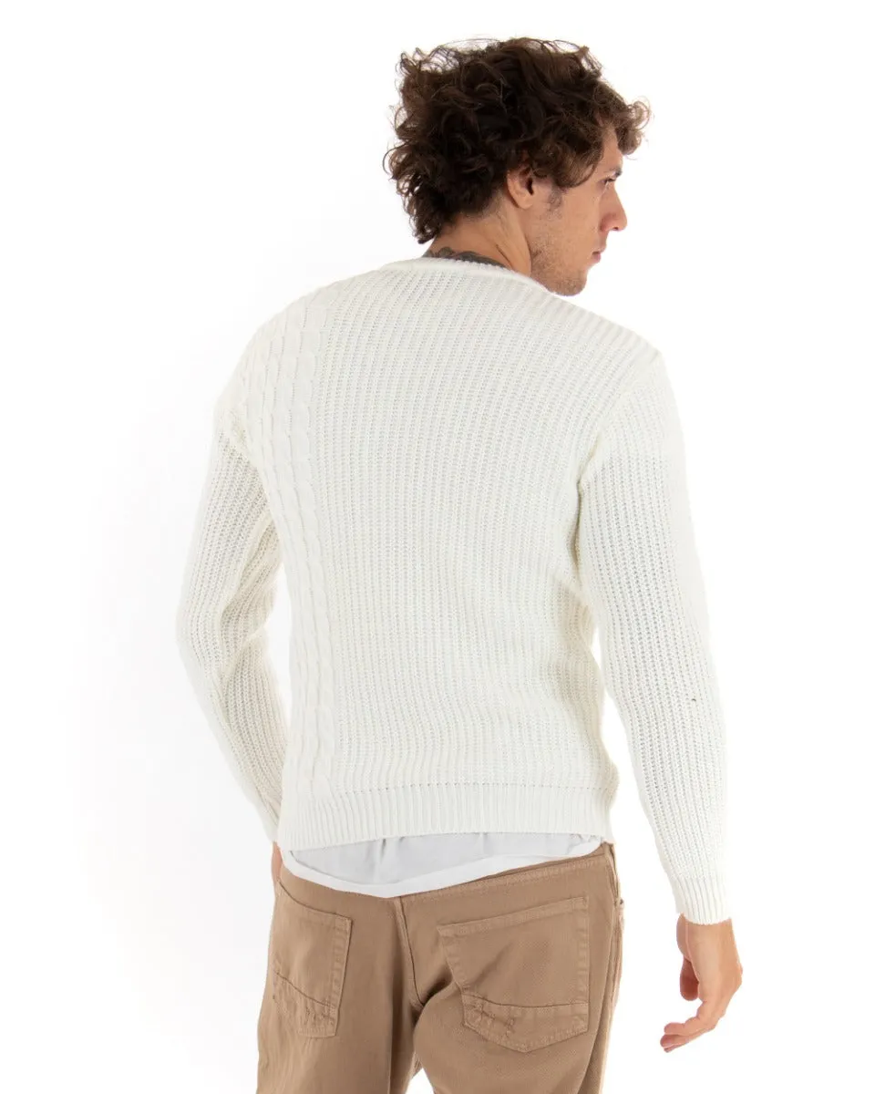 Maglioncino Uomo Girocollo Maglia Inglese Basic Con Trecce Bianco GIOSAL-M2423A