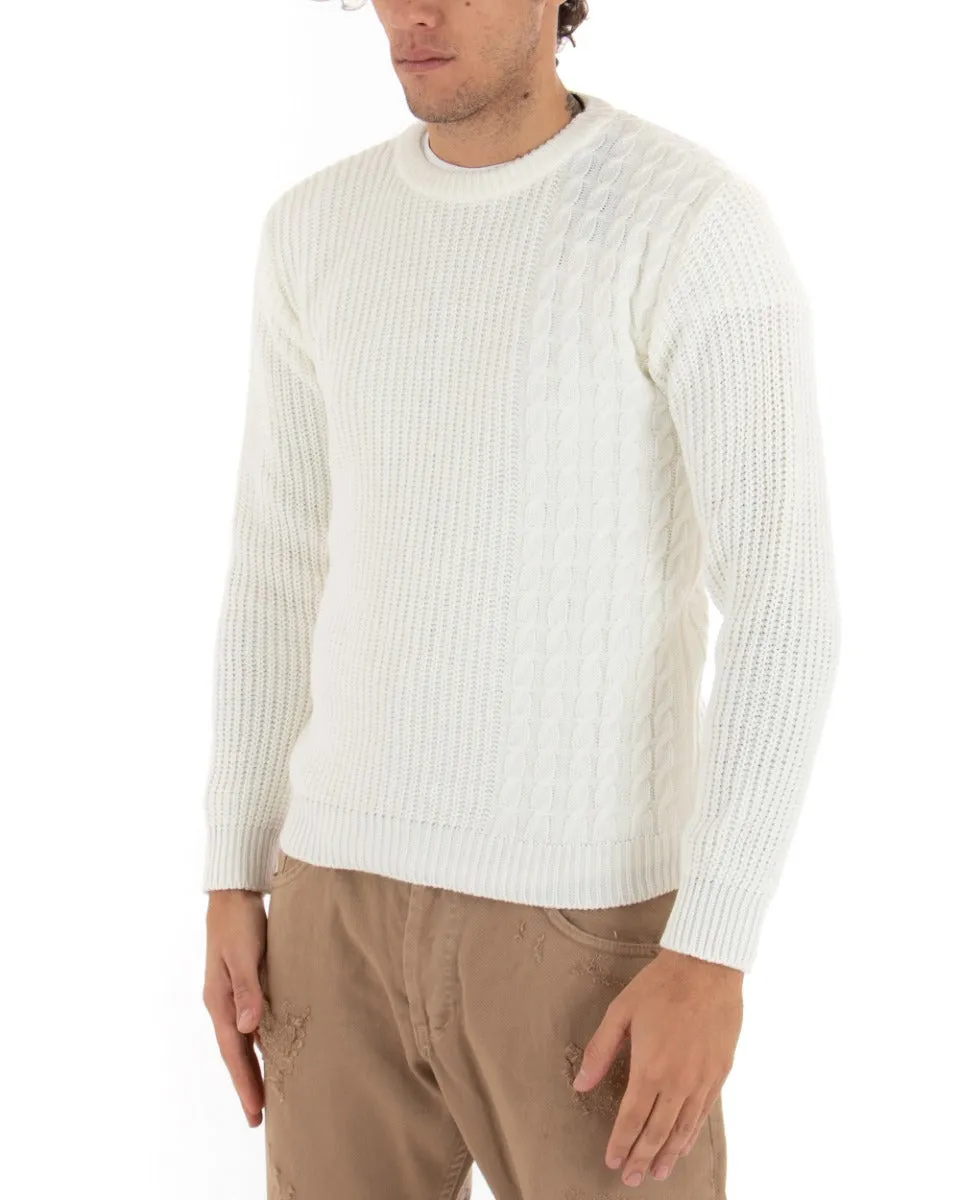 Maglioncino Uomo Girocollo Maglia Inglese Basic Con Trecce Bianco GIOSAL-M2423A