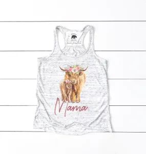 Mamas Girl Highland Cows "Mama" flowy racerback tank top