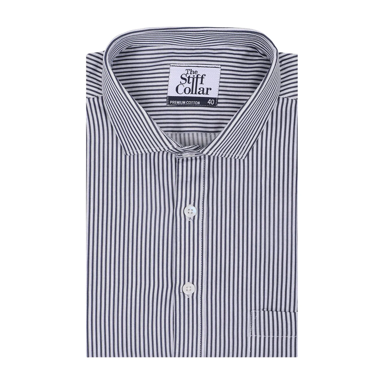 Monti French Navy Blue Stripes Satin Half Sleeve Shirt