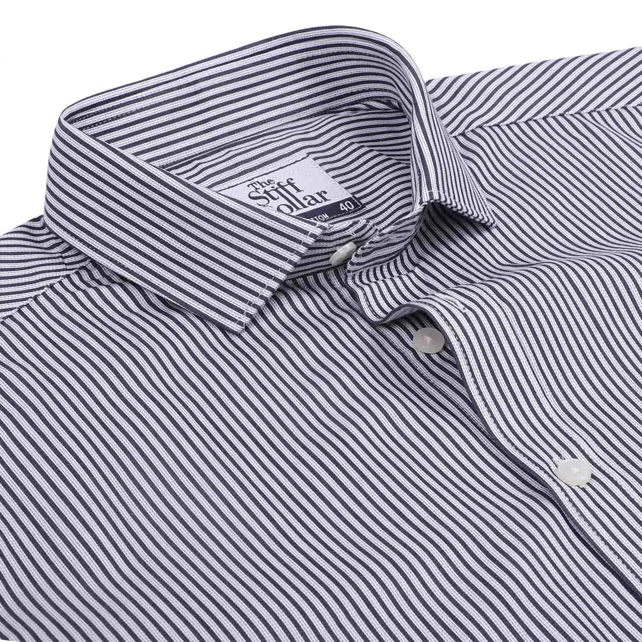 Monti French Navy Blue Stripes Satin Half Sleeve Shirt