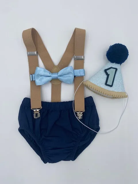 Navy & Tan Cake Smash Outfit