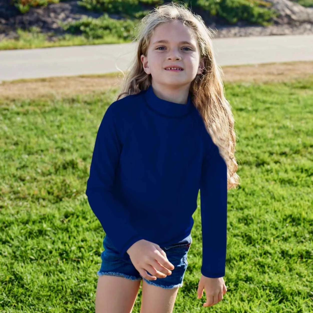 Navy Kids Long Sleeve Rash Guard Top UPF 50 