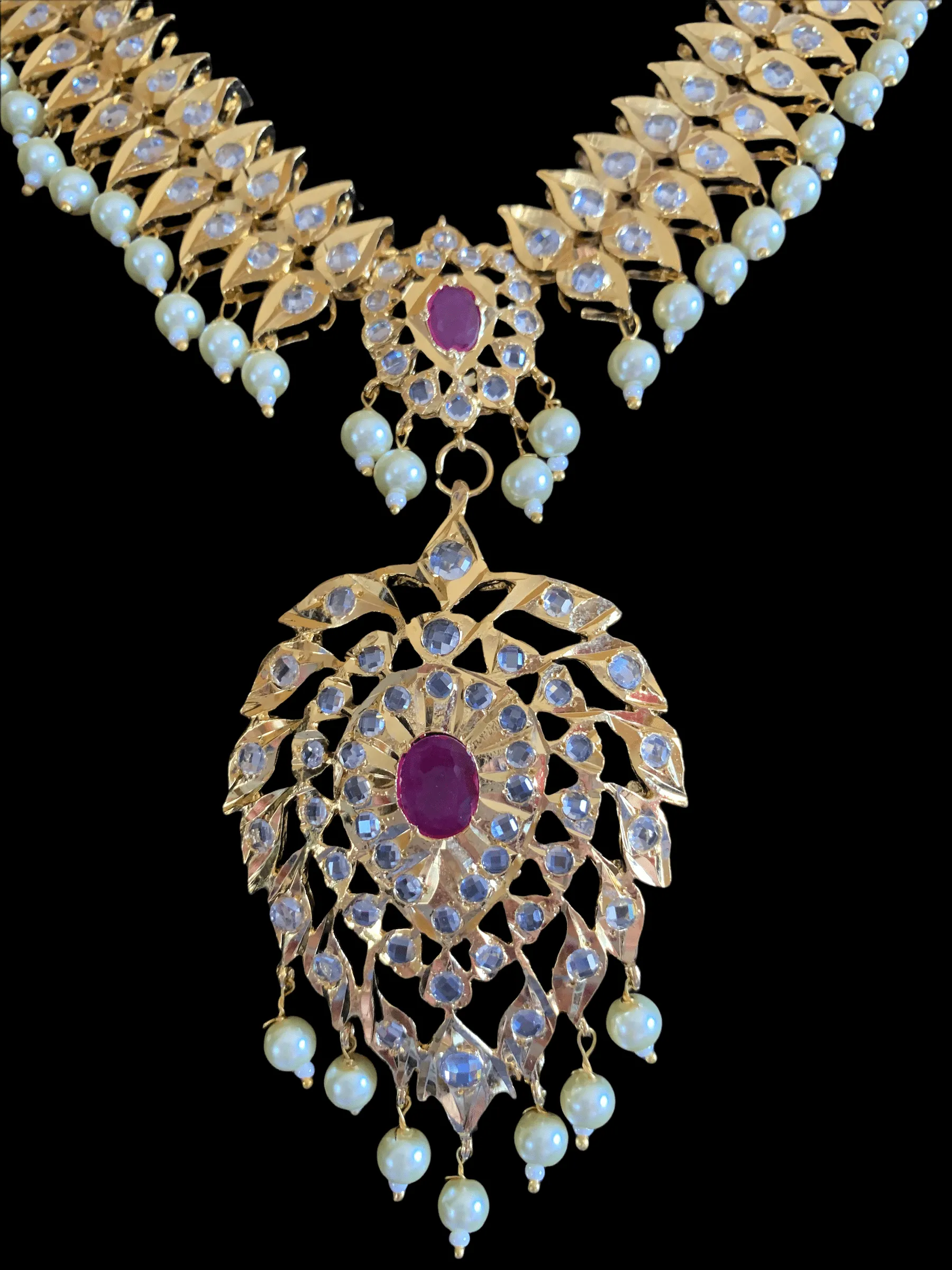 NS204 Ila nizami mango style bridal necklace with earrings in rubies (READY TO SHIP  )