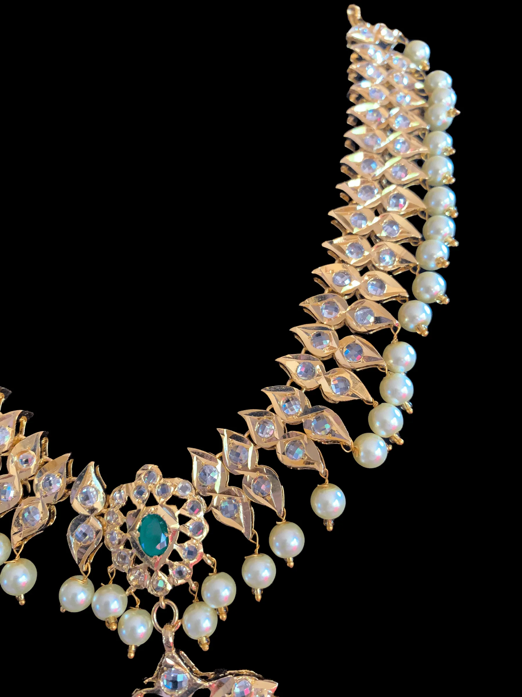 NS207  Ila nizami mango style bridal necklace with earrings in green ( READY TO SHIP  )