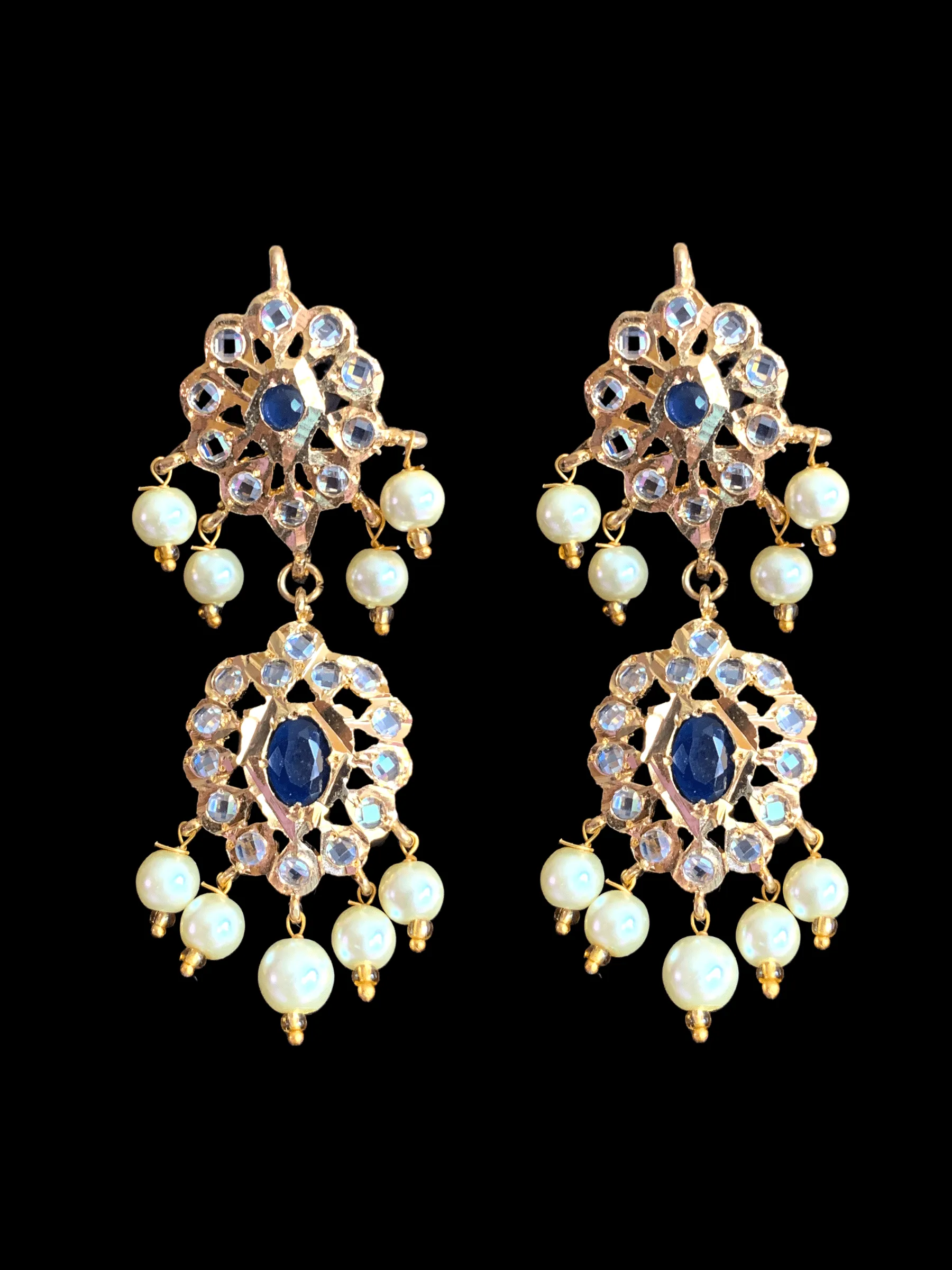 NS233 Ila nizami mango style bridal necklace with earrings in blue  (READY TO SHIP  )