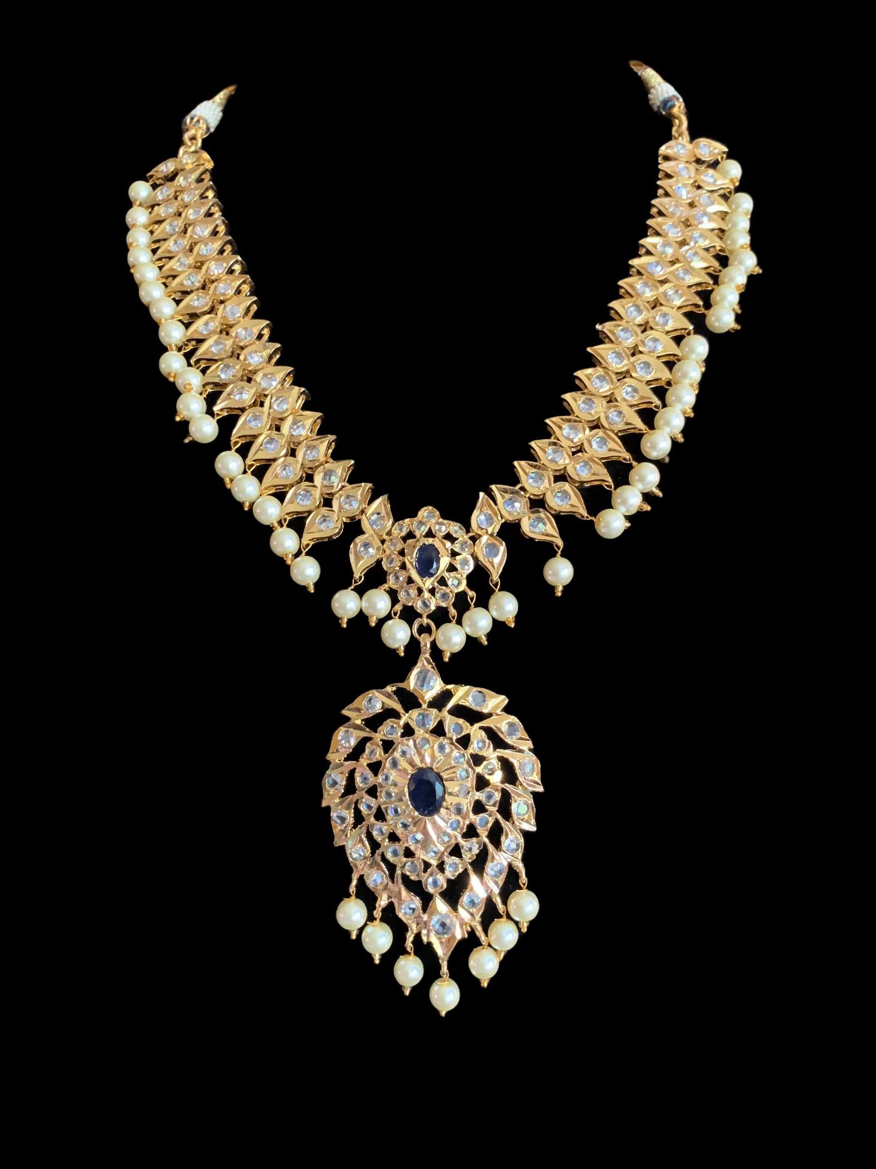 NS233 Ila nizami mango style bridal necklace with earrings in blue  (READY TO SHIP  )