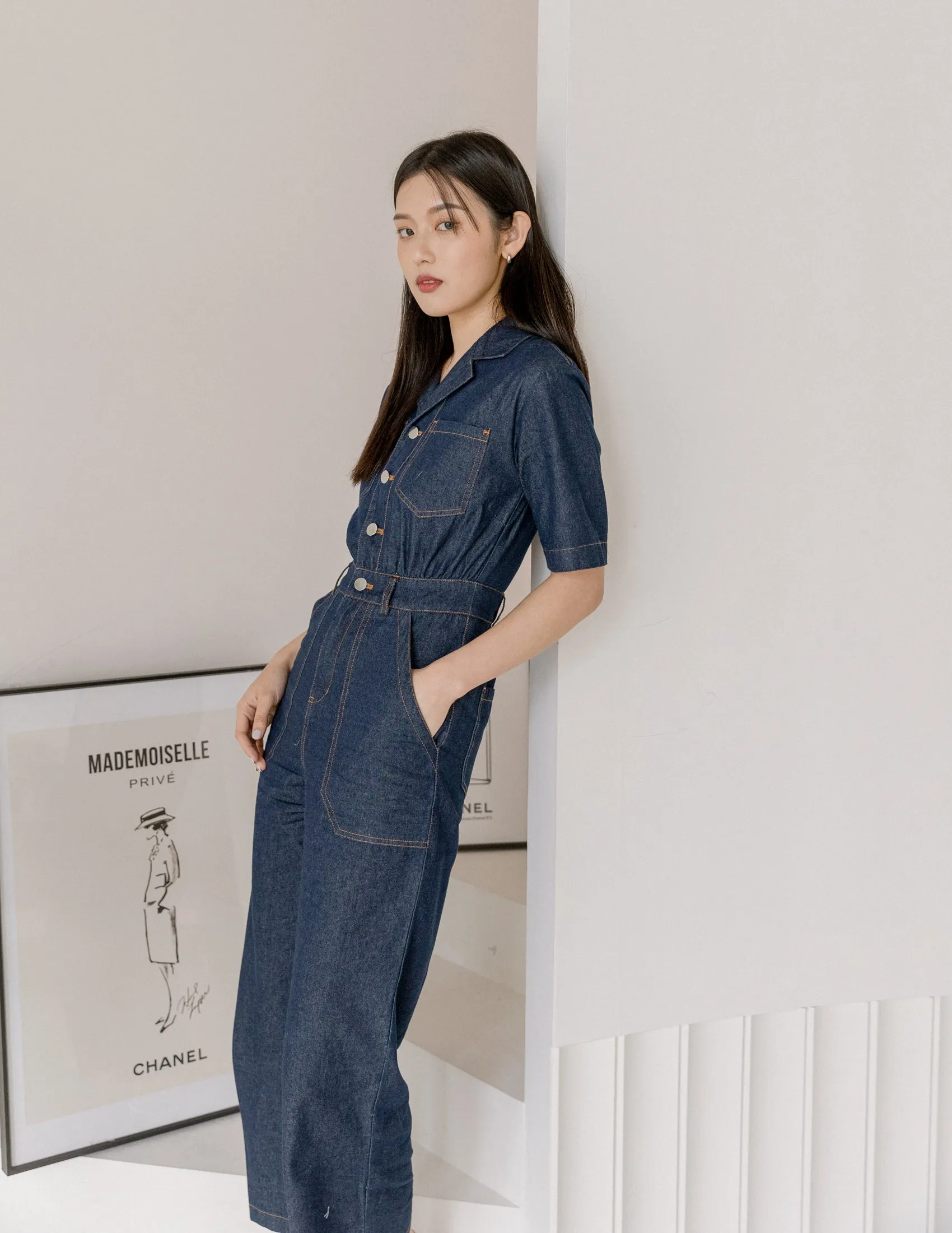 Parker Denim Jumpsuit in Dark Wash