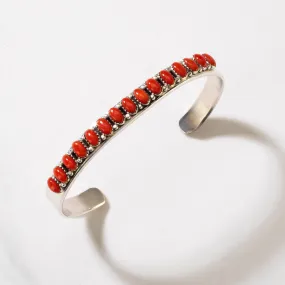 Patrick Yazzie Navajo Red Coral USA Native American Made 925 Sterling Silver Cuff