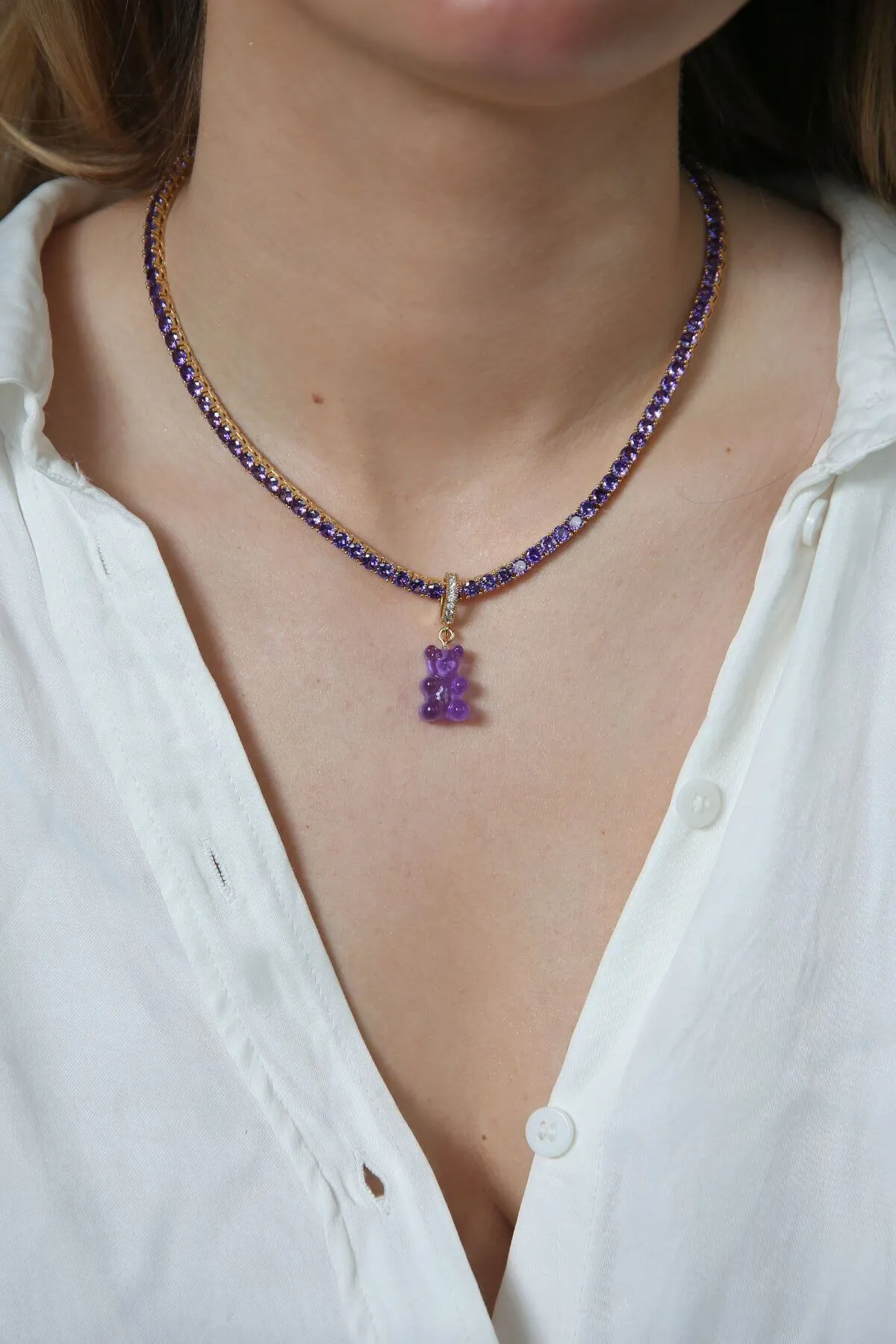 Pave Nostalgia Bear Pendant | Purple