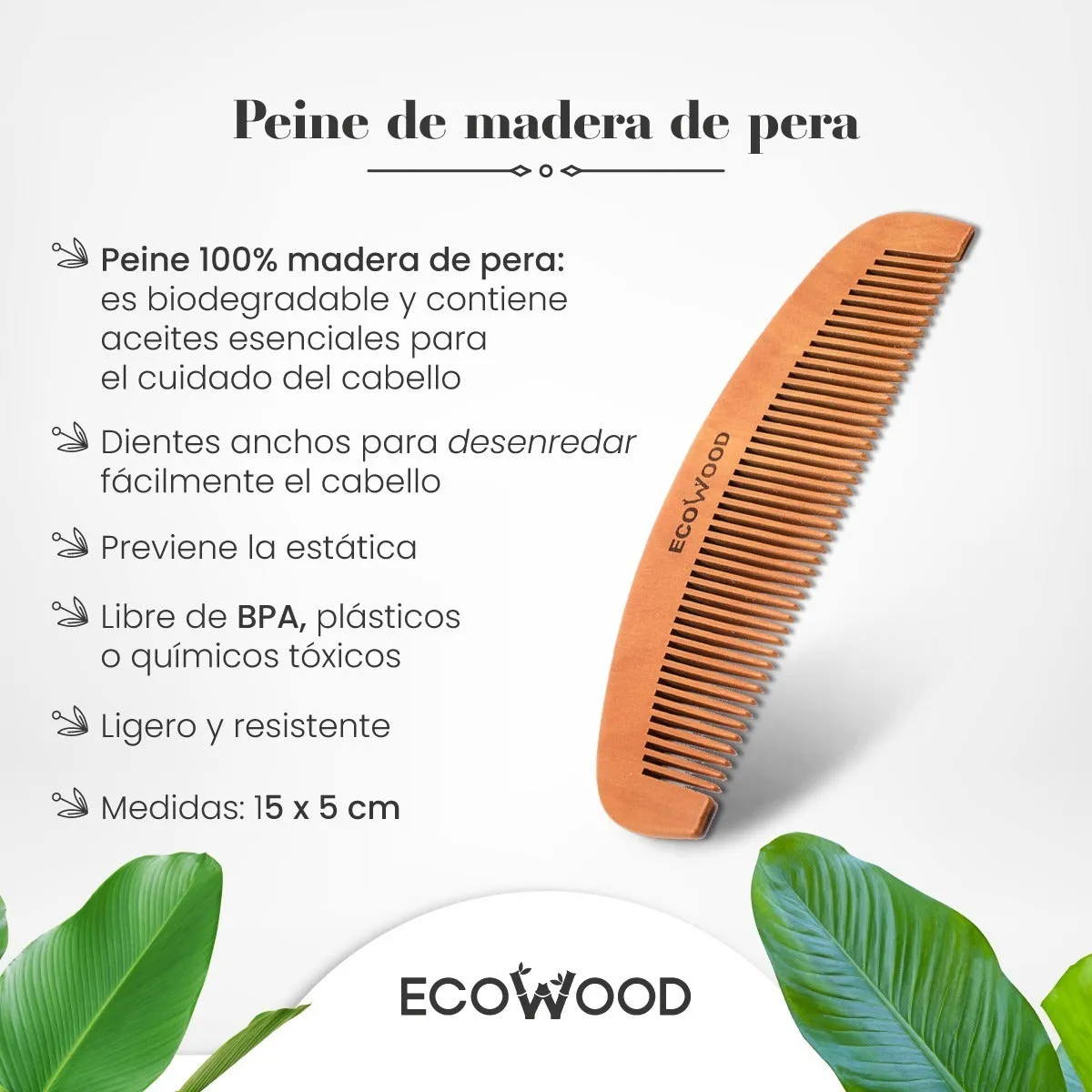 Peine de Madera de Pera de dientes anchos