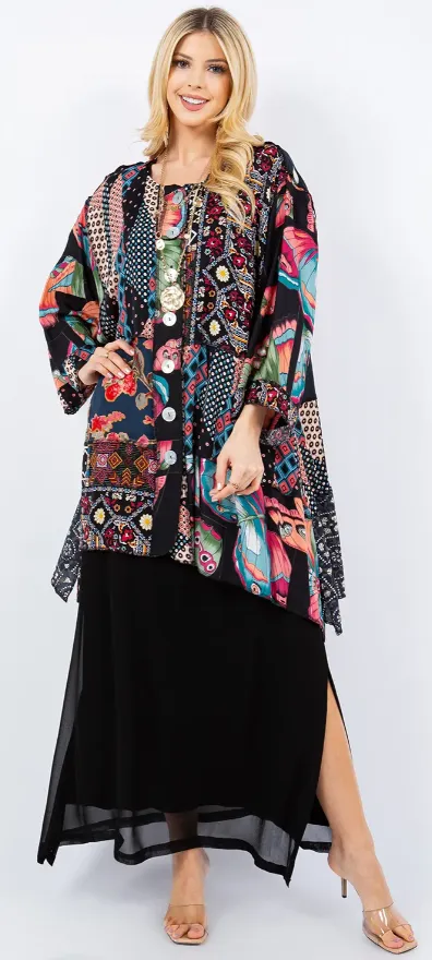 Sunheart Boho Chic Gypsy Gal Tunic Top Jacket Hippie Chic Resort Wear Sml-2X