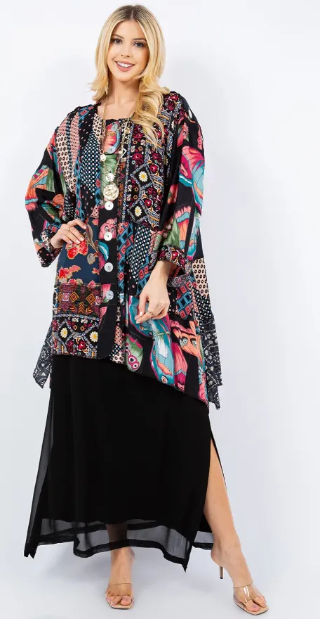 Sunheart Boho Chic Gypsy Gal Tunic Top Jacket Hippie Chic Resort Wear Sml-2X