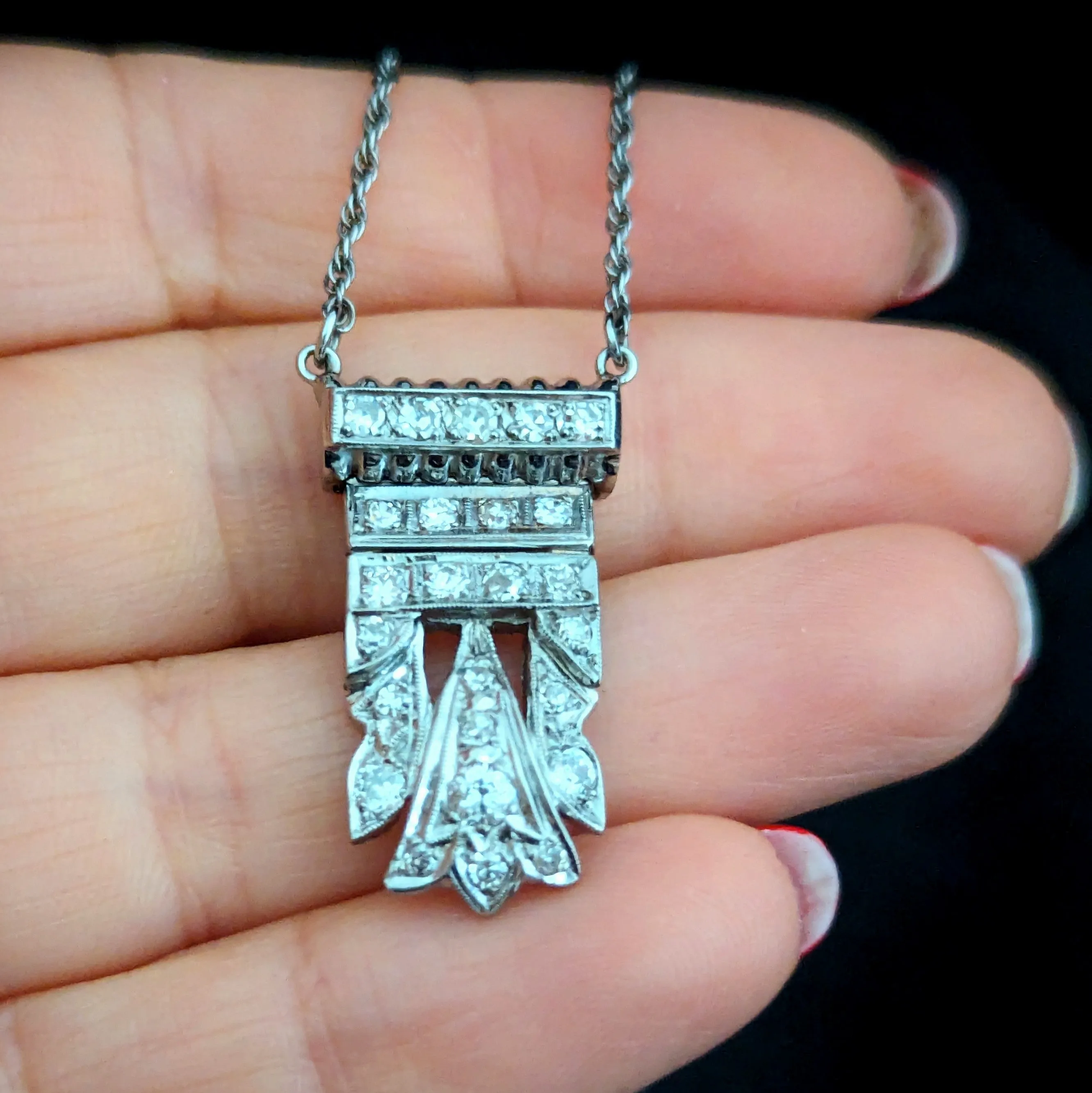 The Derry - Vintage Old European Cut Diamonds 14k White Gold Necklace