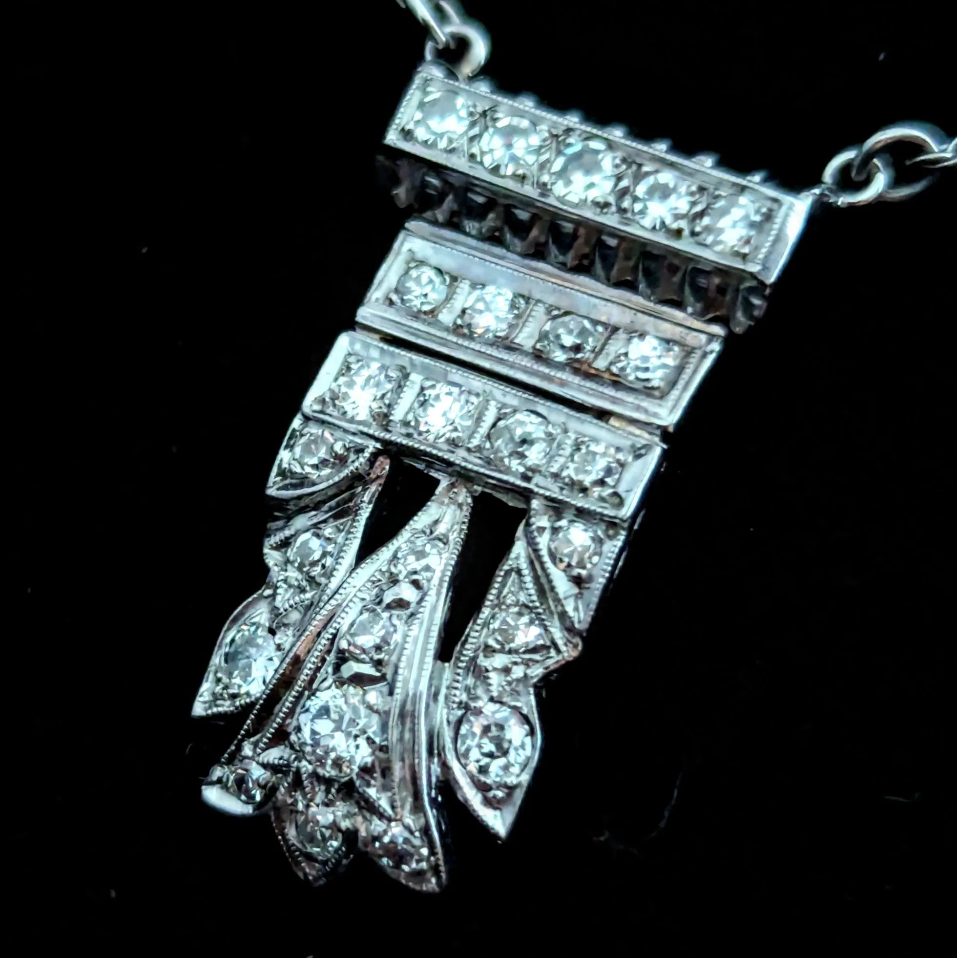 The Derry - Vintage Old European Cut Diamonds 14k White Gold Necklace